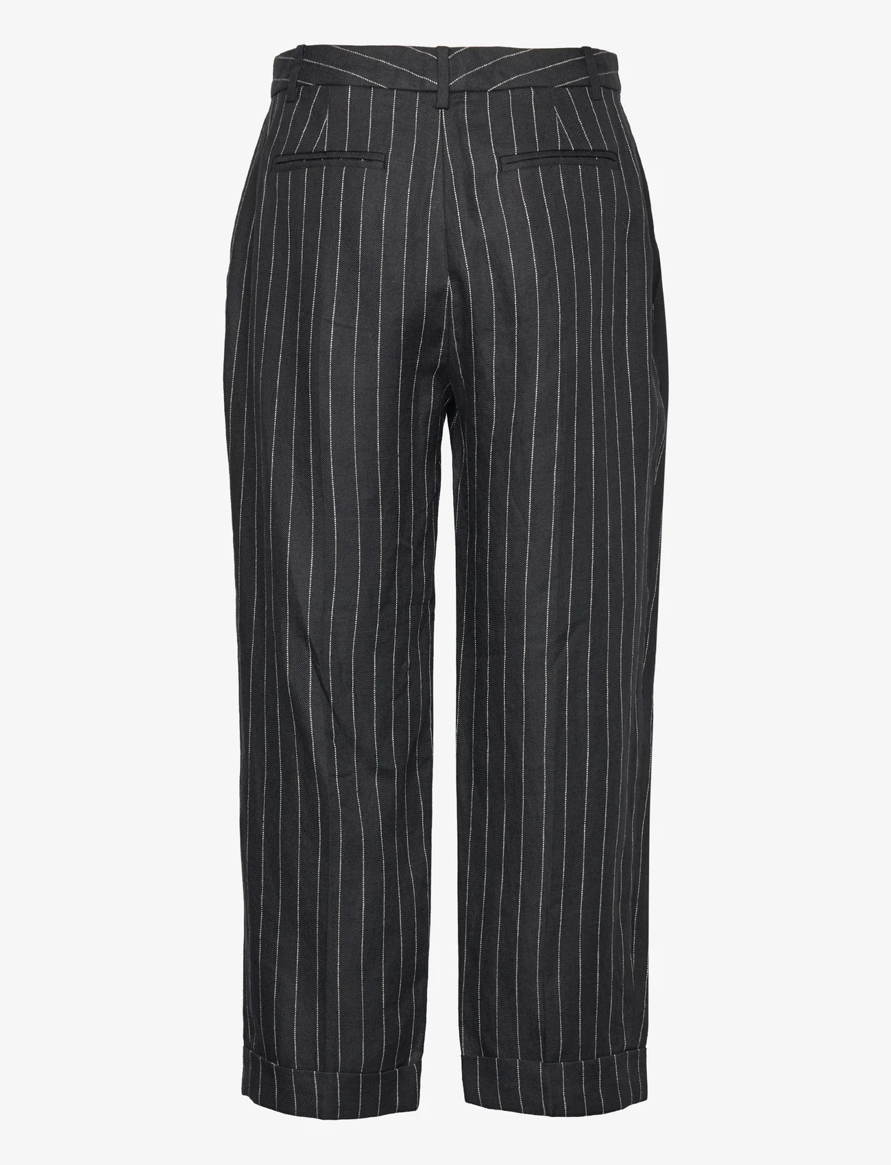 Lauren Ralph Lauren - Pinstripe Pleated Linen Cropped Pant - capri pants - black/cream - 1