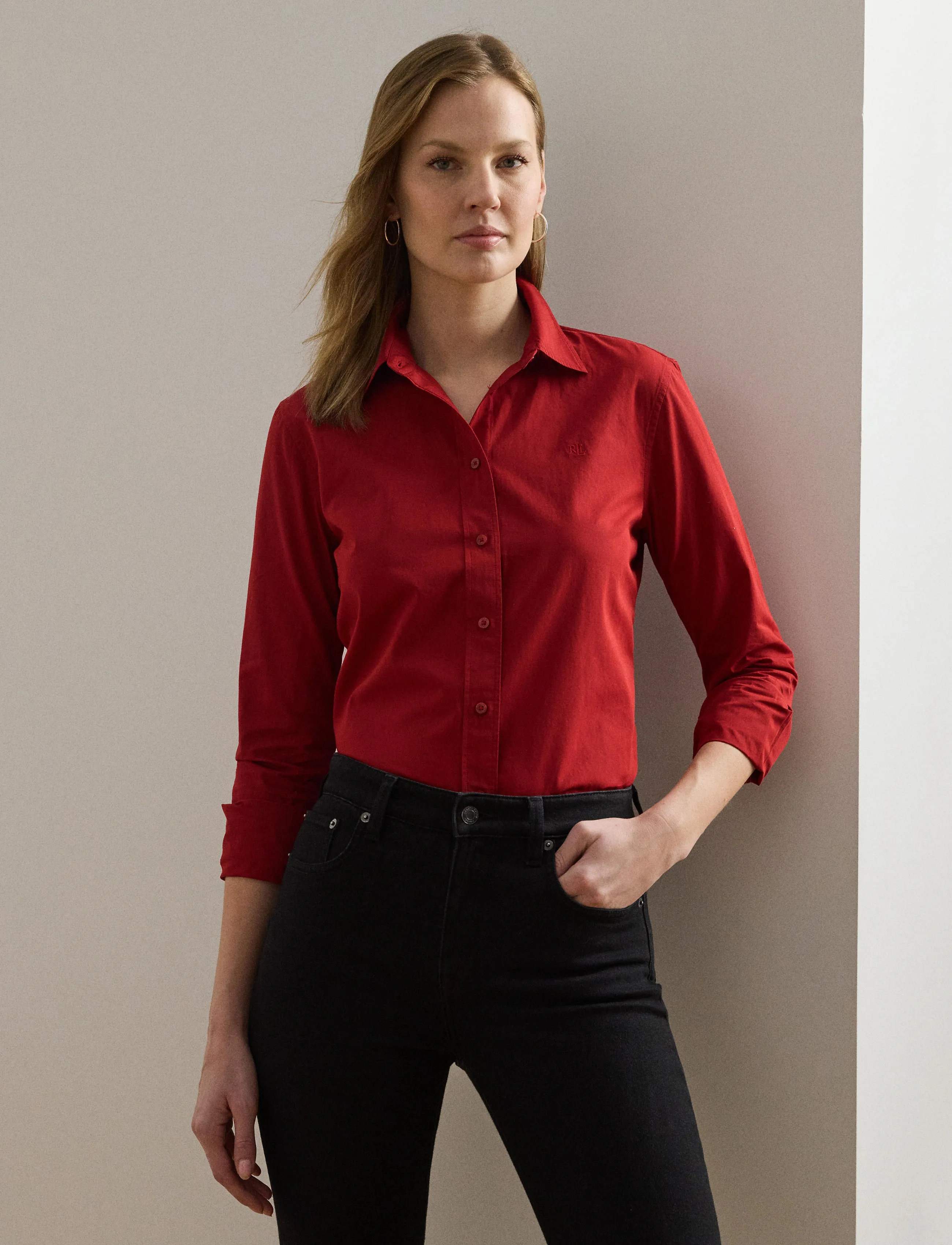 Lauren Ralph Lauren - Featherweight Cotton Shirt - langærmede skjorter - madison red - 3