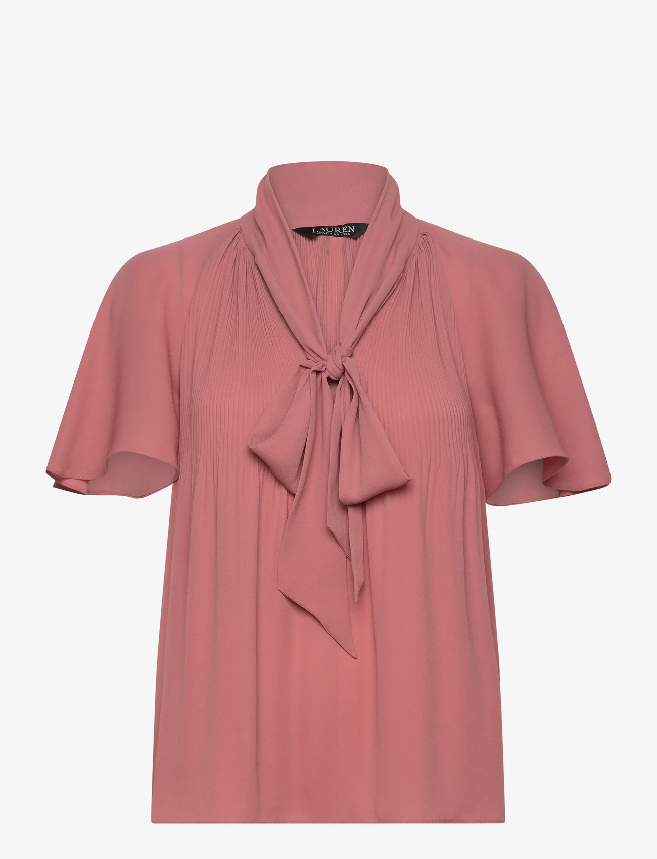 Lauren Ralph Lauren - Pleated Georgette Tie-Neck Blouse - blouses à manches courtes - pink mahogany - 0