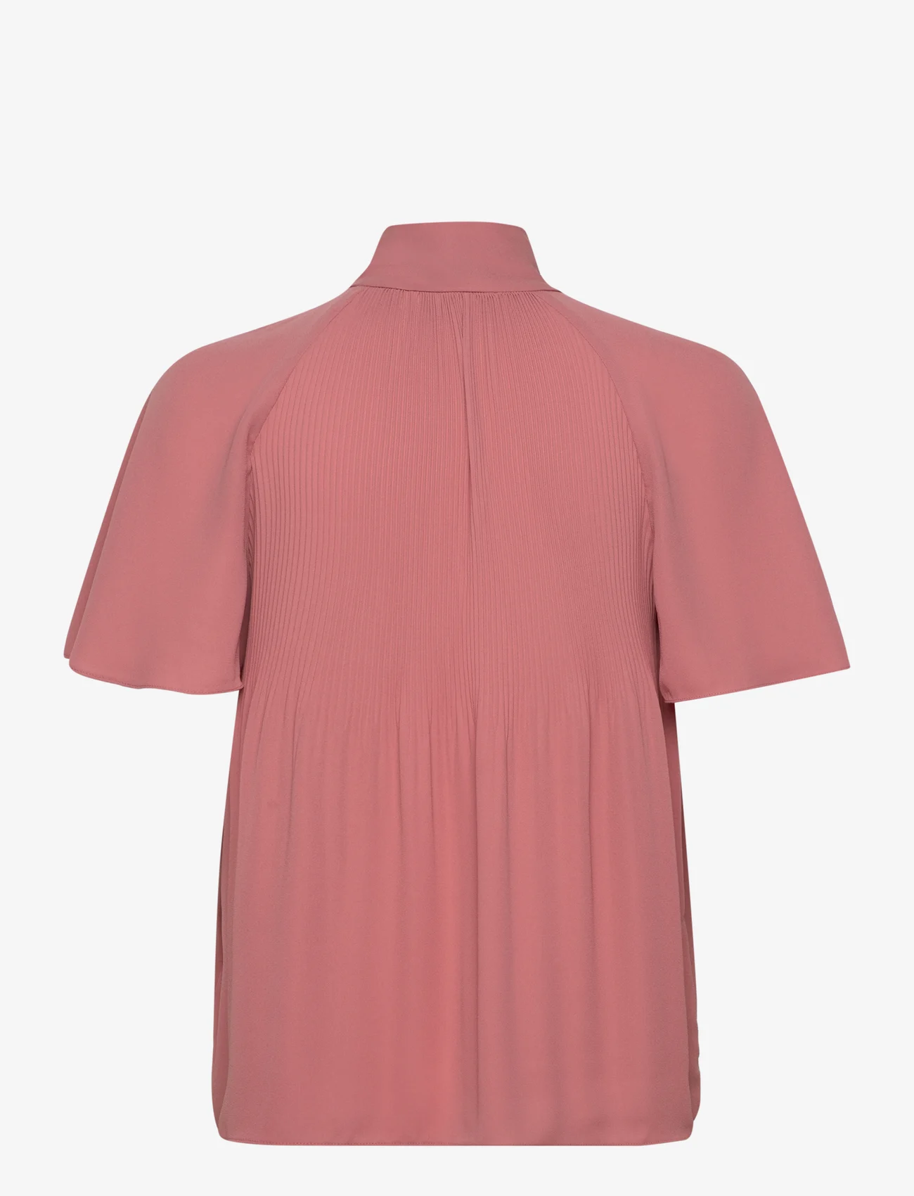 Lauren Ralph Lauren - Pleated Georgette Tie-Neck Blouse - blouses à manches courtes - pink mahogany - 1