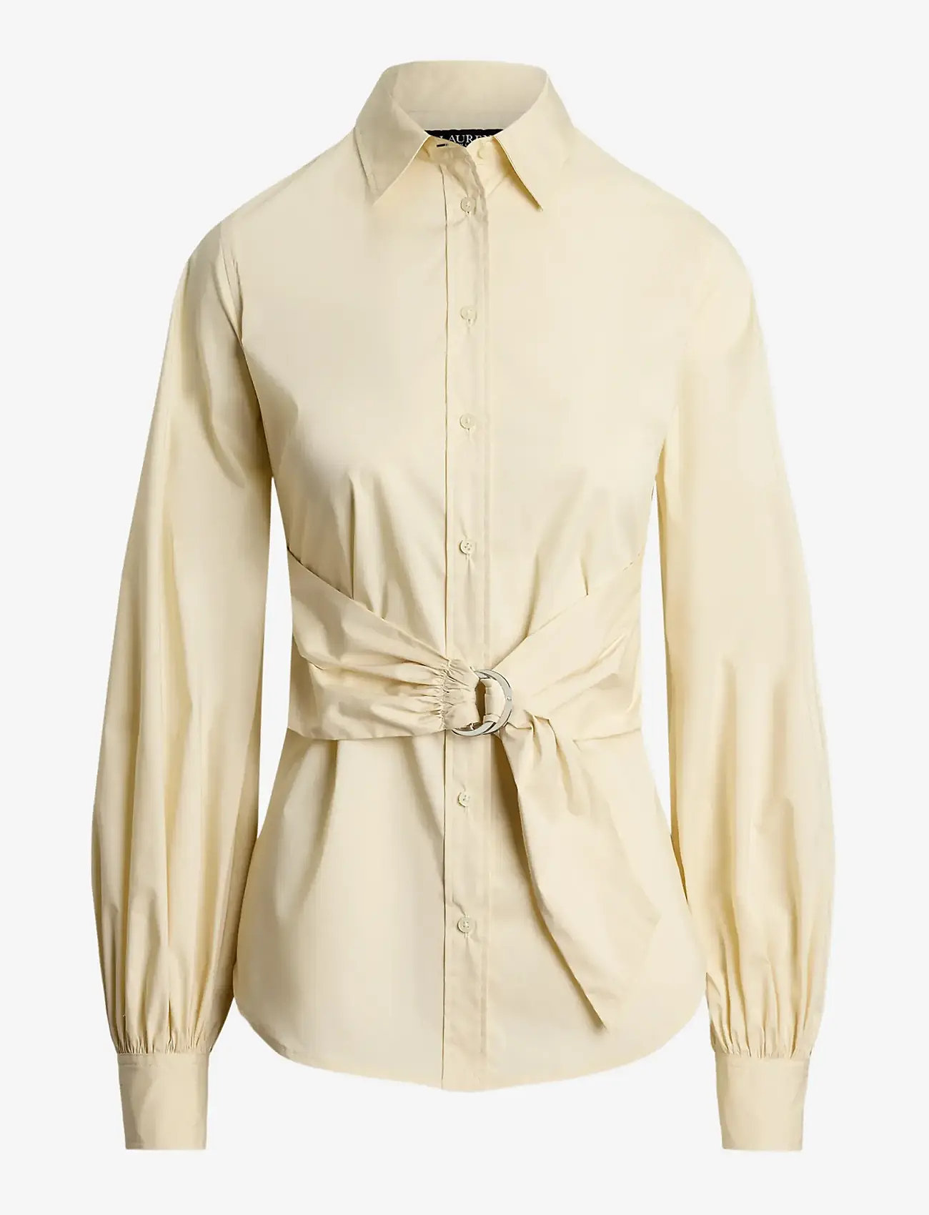 Lauren Ralph Lauren - Tie-Front Cotton-Blend Shirt - pitkähihaiset kauluspaidat - ivory beige - 1