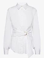 Tie-Front Cotton-Blend Shirt - WHITE