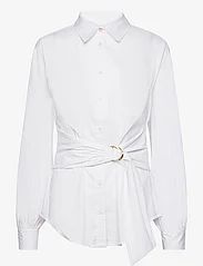 Lauren Ralph Lauren - Tie-Front Cotton-Blend Shirt - krekli ar garām piedurknēm - white - 0