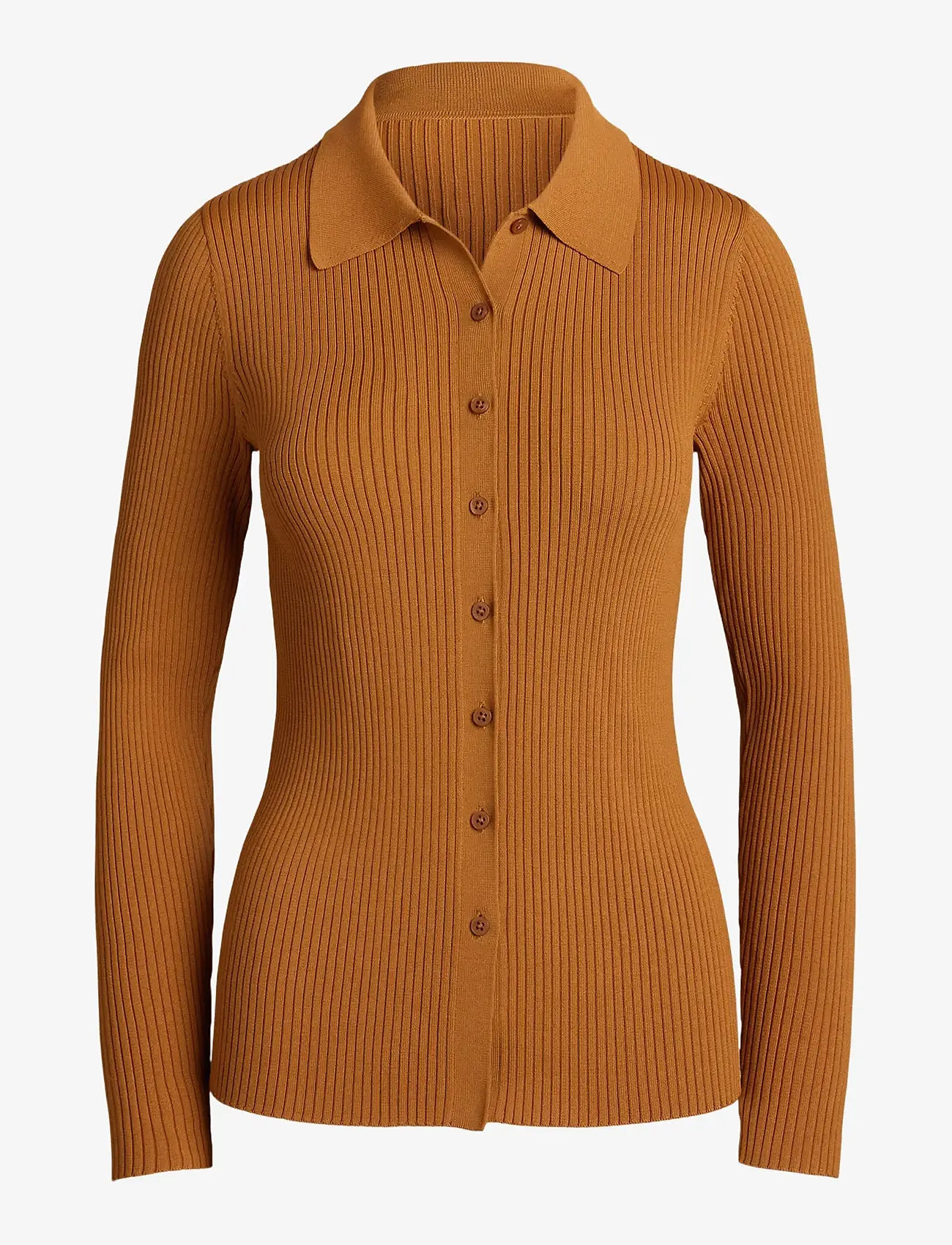 Lauren Ralph Lauren - Rib-Knit Long-Sleeve Polo Cardigan - cardigans - cinnamon bark - 1