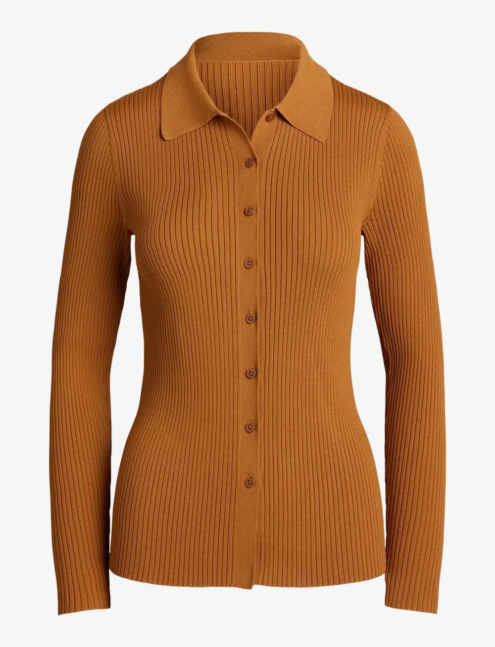 Lauren Ralph Lauren - Rib-Knit Long-Sleeve Polo Cardigan - kardiganid - cinnamon bark - 1