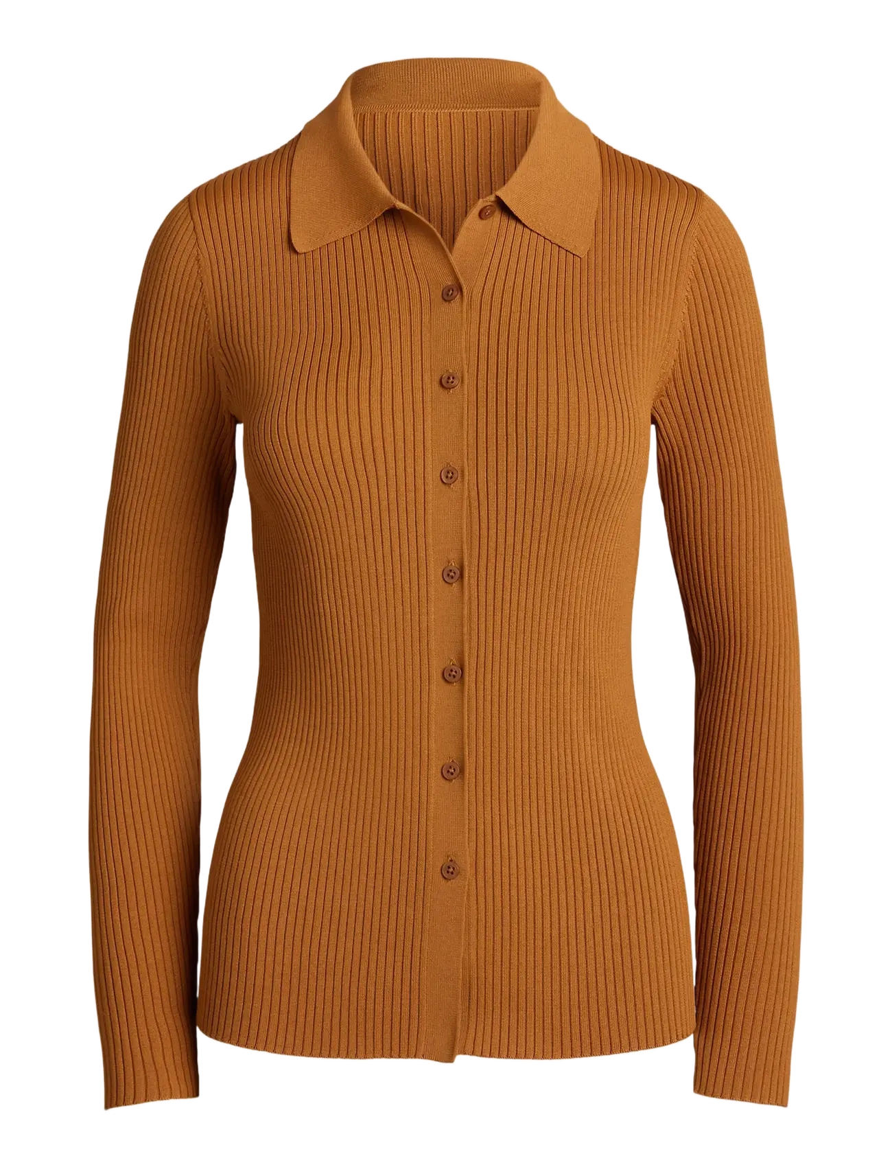 Lauren Ralph Lauren Rib-Knit Long-Sleeve Polo Cardigan - Strik - CINNAMON BARK / orange