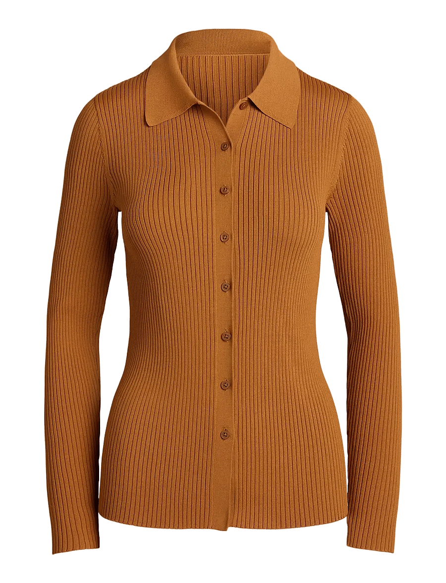 Lauren Ralph Lauren - Rib-Knit Long-Sleeve Polo Cardigan - strickjacken - cinnamon bark - 1
