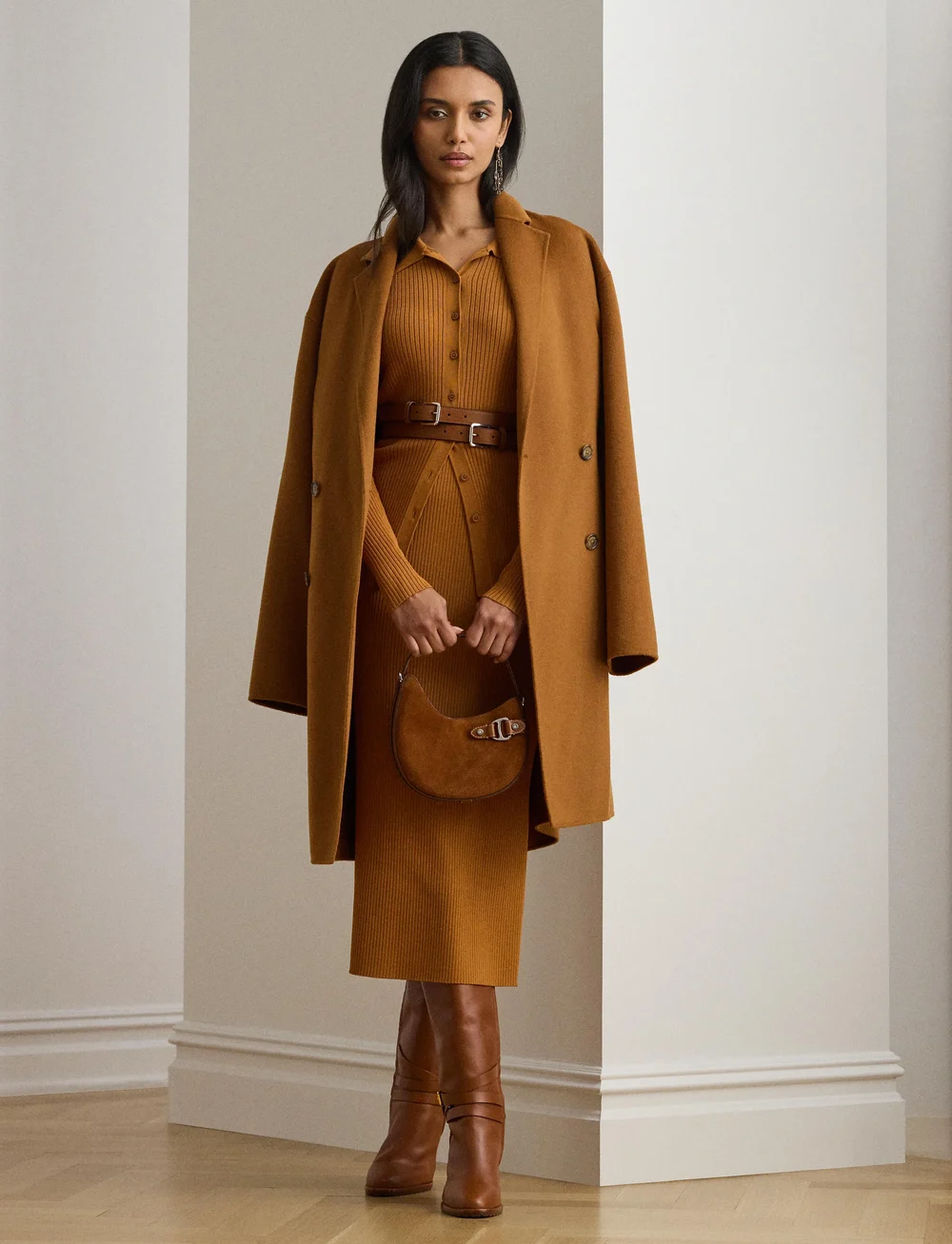 Lauren Ralph Lauren - Rib-Knit Long-Sleeve Polo Cardigan - kardiganid - cinnamon bark - 0