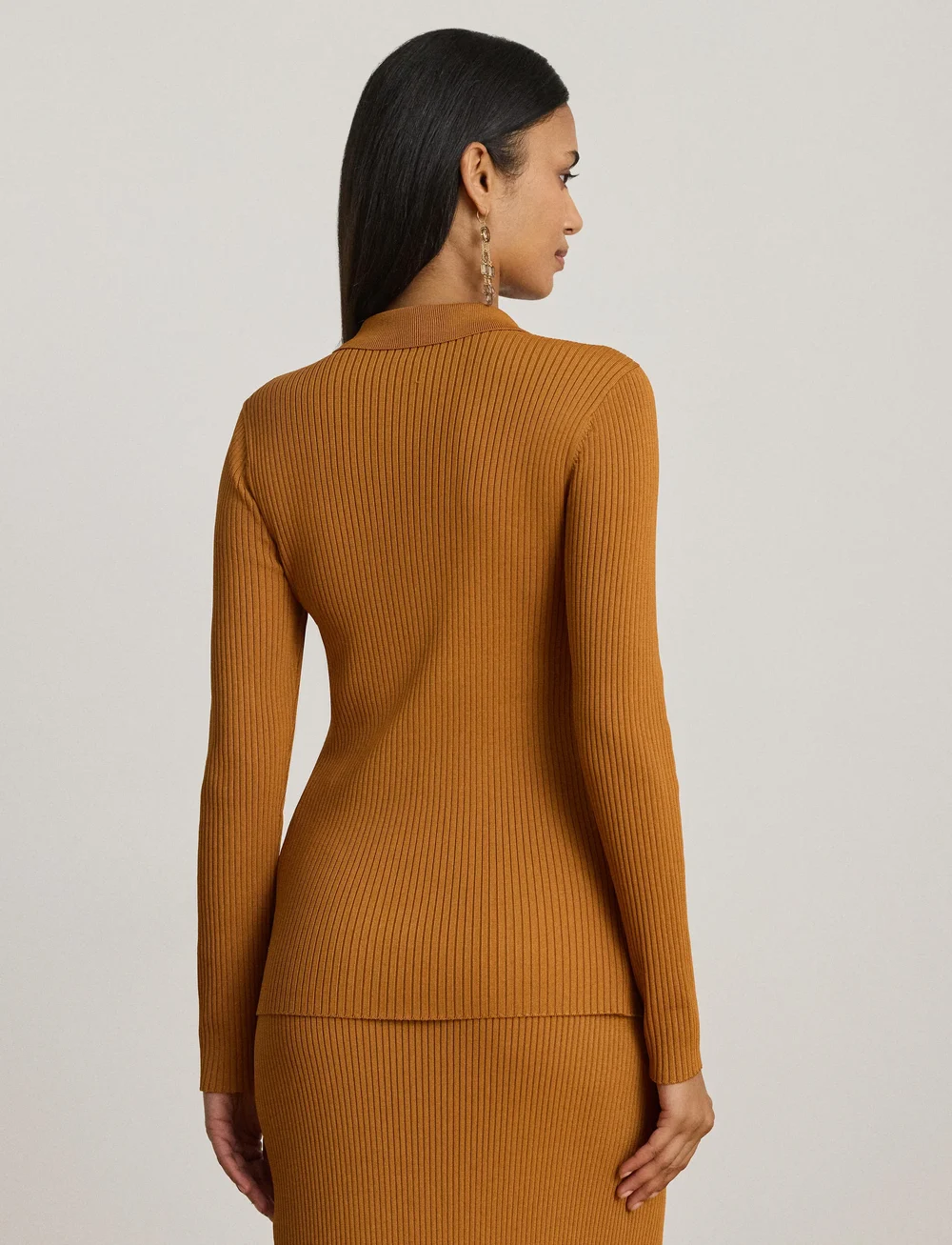 Lauren Ralph Lauren - Rib-Knit Long-Sleeve Polo Cardigan - kardiganid - cinnamon bark - 3