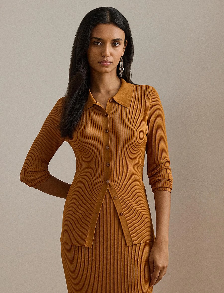 Lauren Ralph Lauren - Rib-Knit Long-Sleeve Polo Cardigan - strickjacken - cinnamon bark - 4
