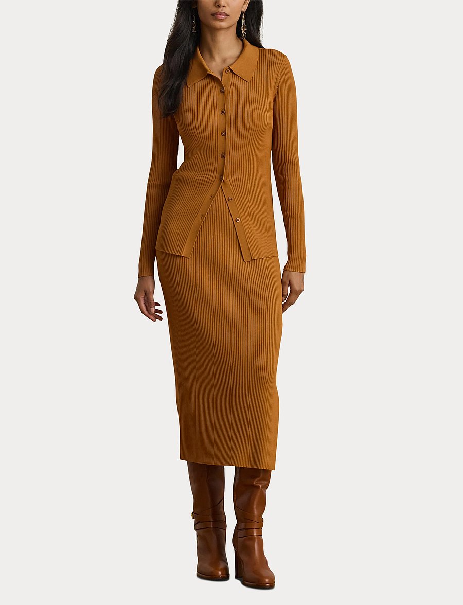 Lauren Ralph Lauren - Rib-Knit Long-Sleeve Polo Cardigan - strickjacken - cinnamon bark - 5