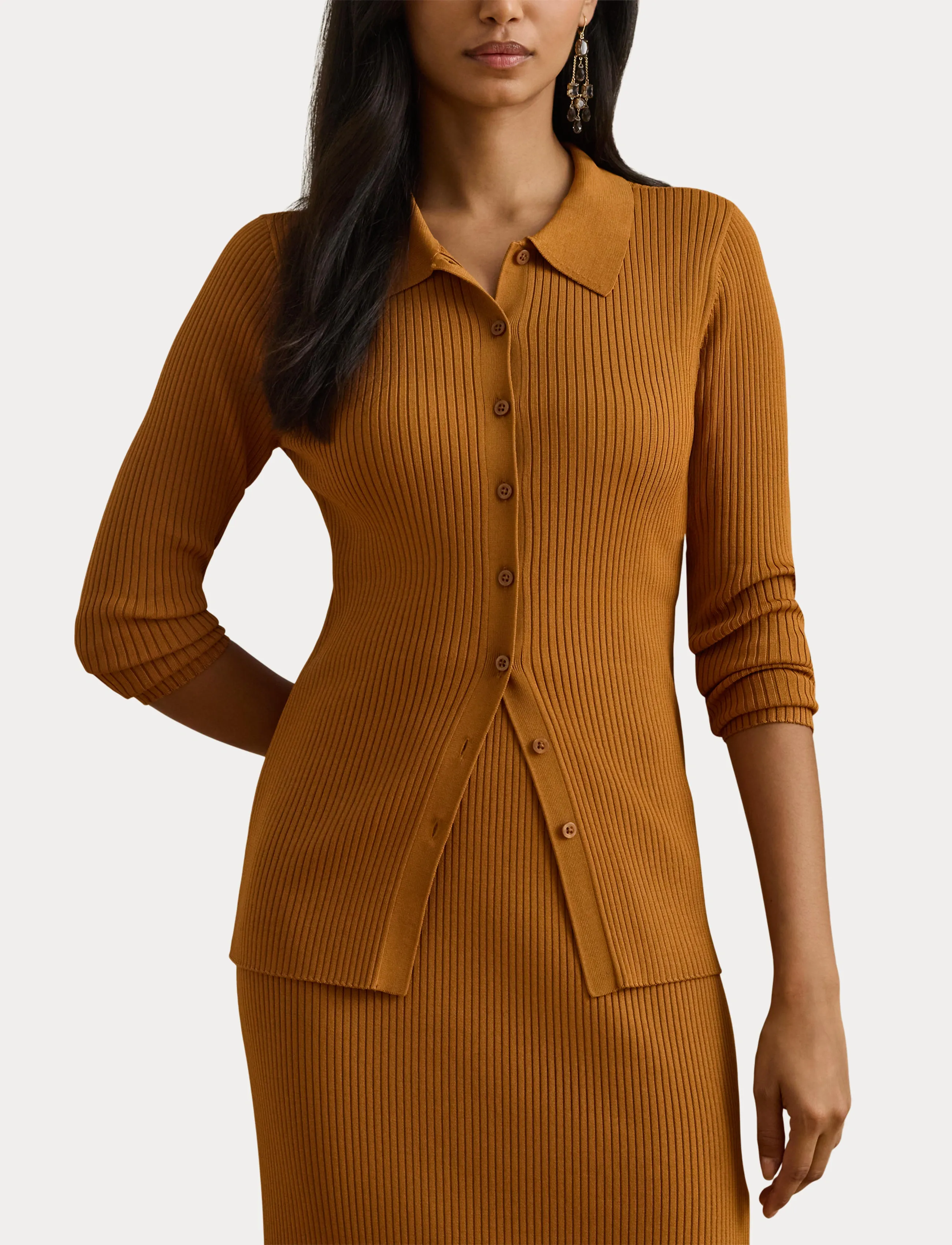 Rib-Knit Long-Sleeve Polo Cardigan 5