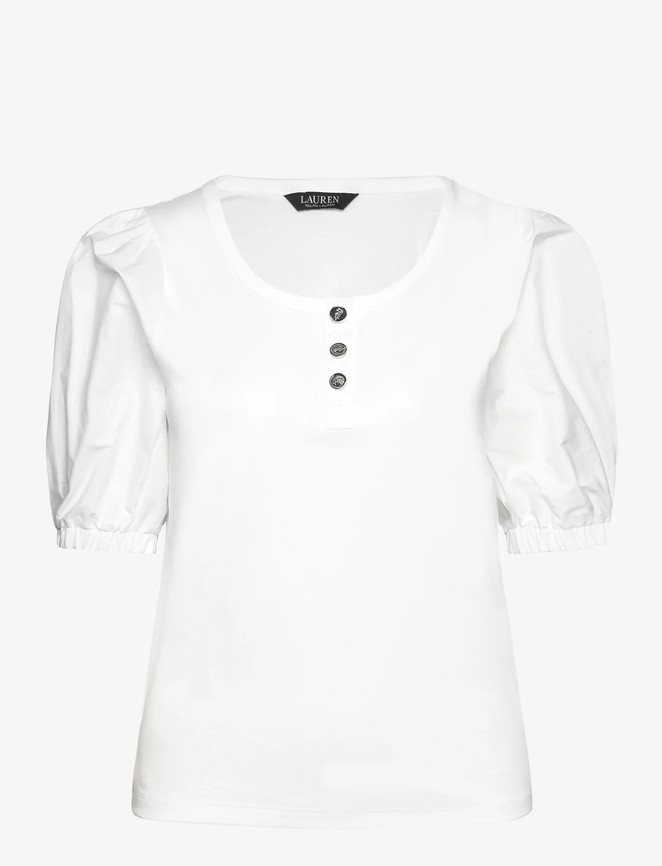 Lauren Ralph Lauren - Stretch Cotton Puff-Sleeve Henley Tee - t-shirts - white - 0