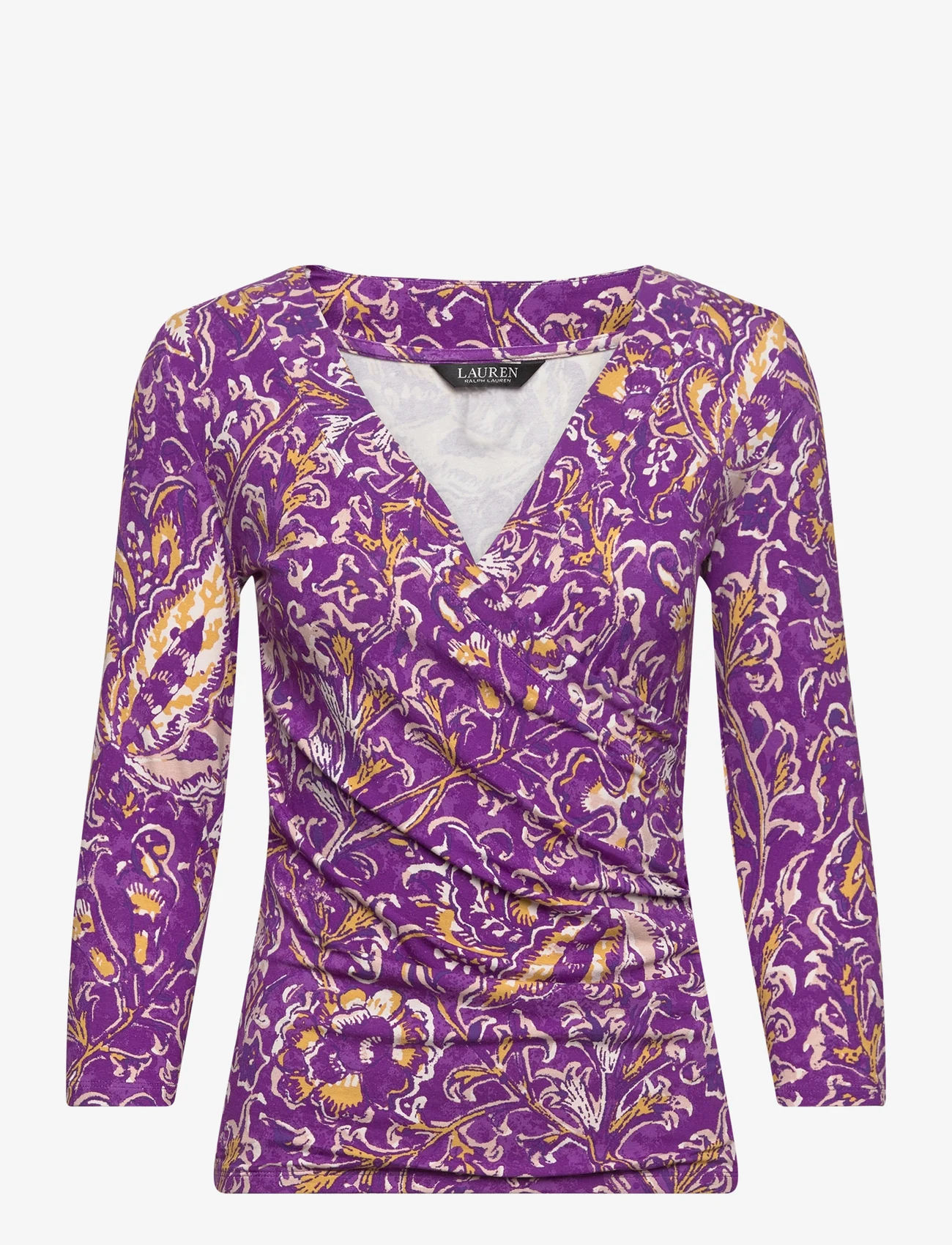 Lauren Ralph Lauren - Print Surplice Jersey Top - long-sleeved tops - purple/yellow/cre - 0
