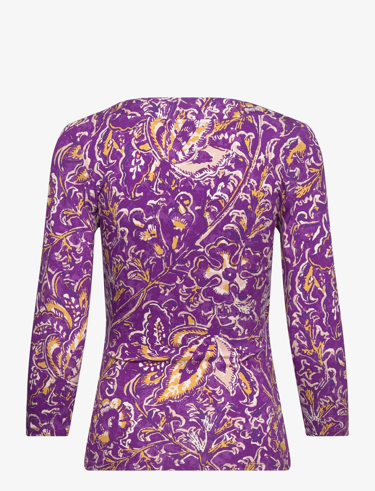 Lauren Ralph Lauren - Print Surplice Jersey Top - langærmede toppe - purple/yellow/cre - 1