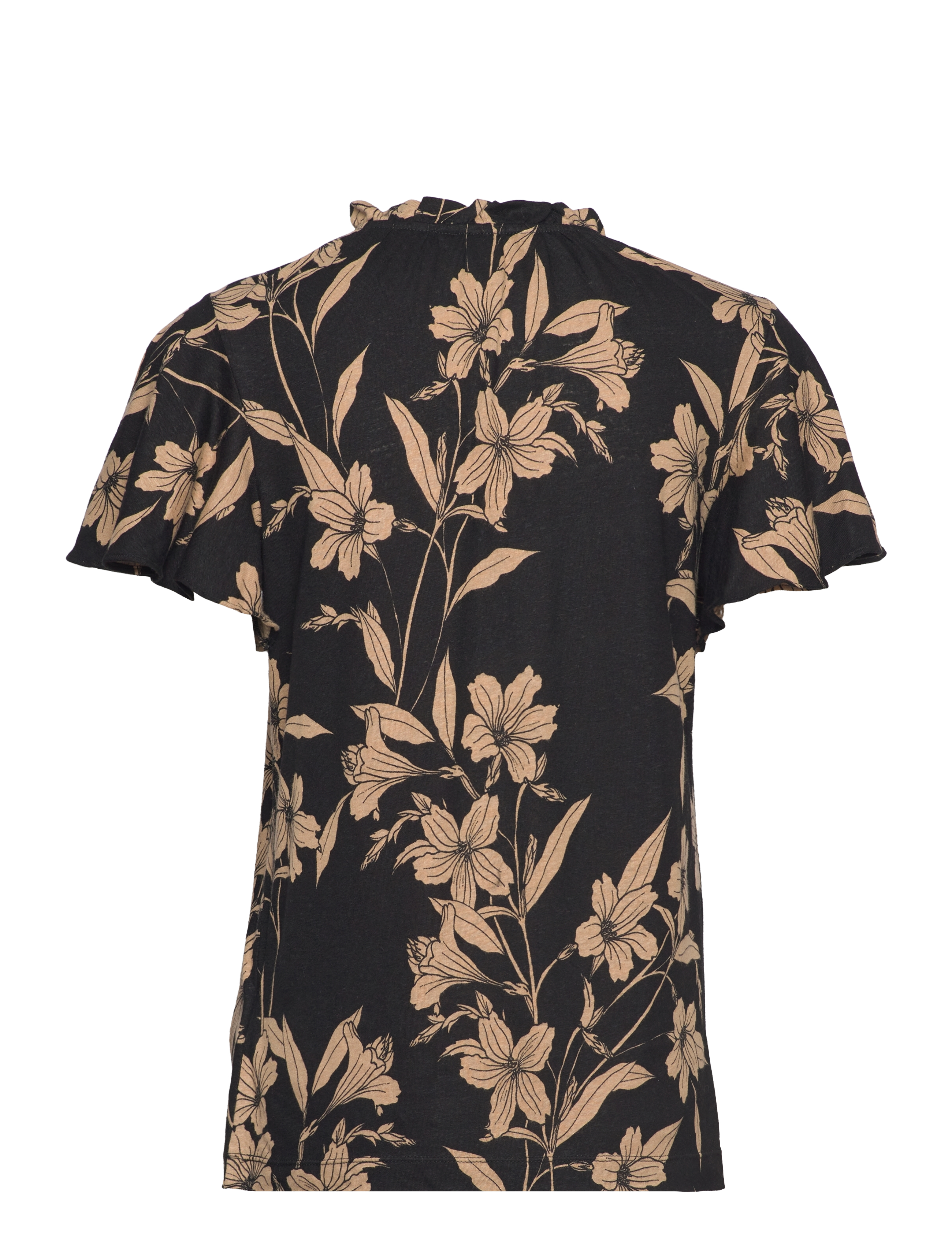 Lauren Ralph Lauren - Floral Linen-Blend Jersey Tie-Neck Top - black/tan - 1