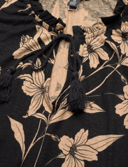 Lauren Ralph Lauren - Floral Linen-Blend Jersey Tie-Neck Top - t-shirts - black/tan - 2