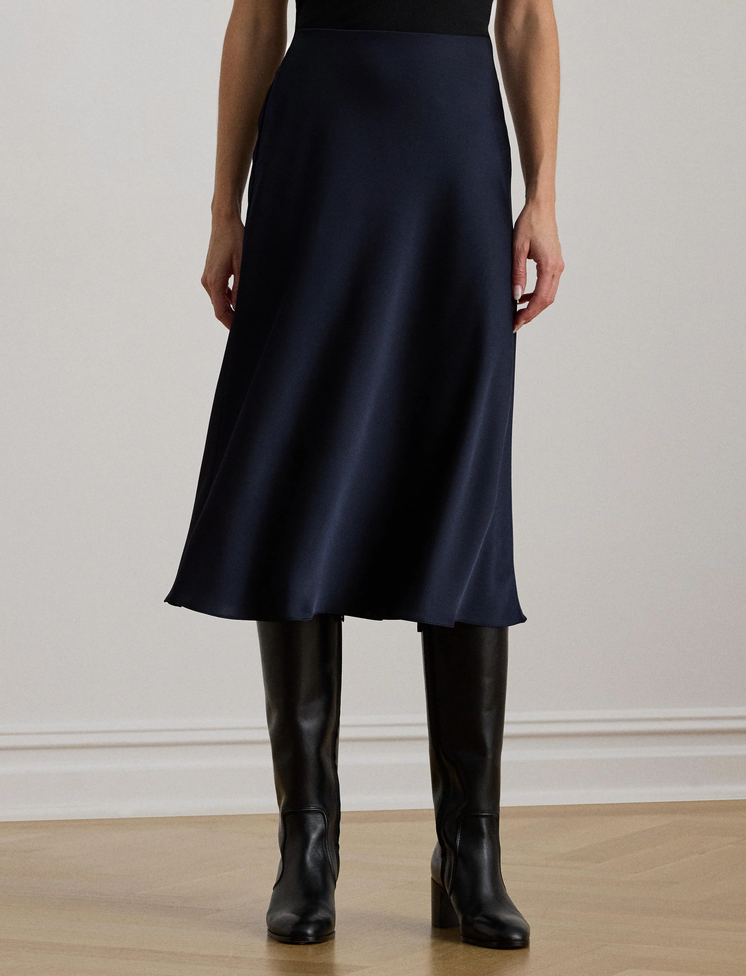 Lauren Ralph Lauren Satin Charmeuse Midi Skirt - Lauren Ralph Lauren - LAUREN NAVY / navy