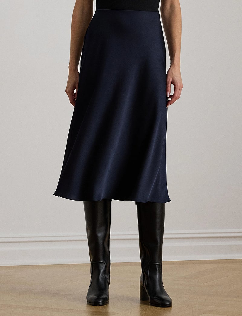 Lauren Ralph Lauren - Satin Charmeuse Midi Skirt - lauren navy - 0