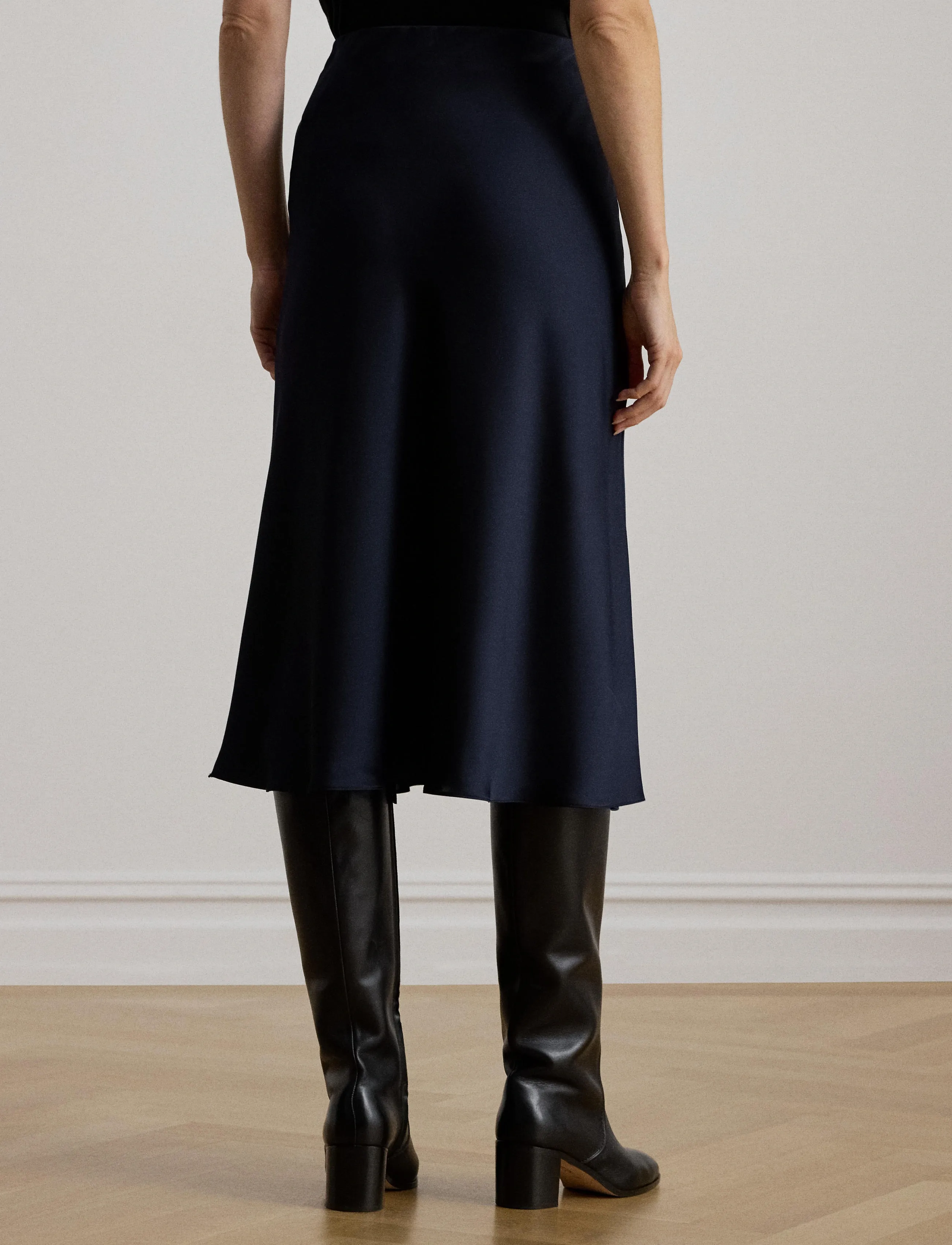 Lauren Ralph Lauren - Satin Charmeuse Midi Skirt - lauren navy - 3
