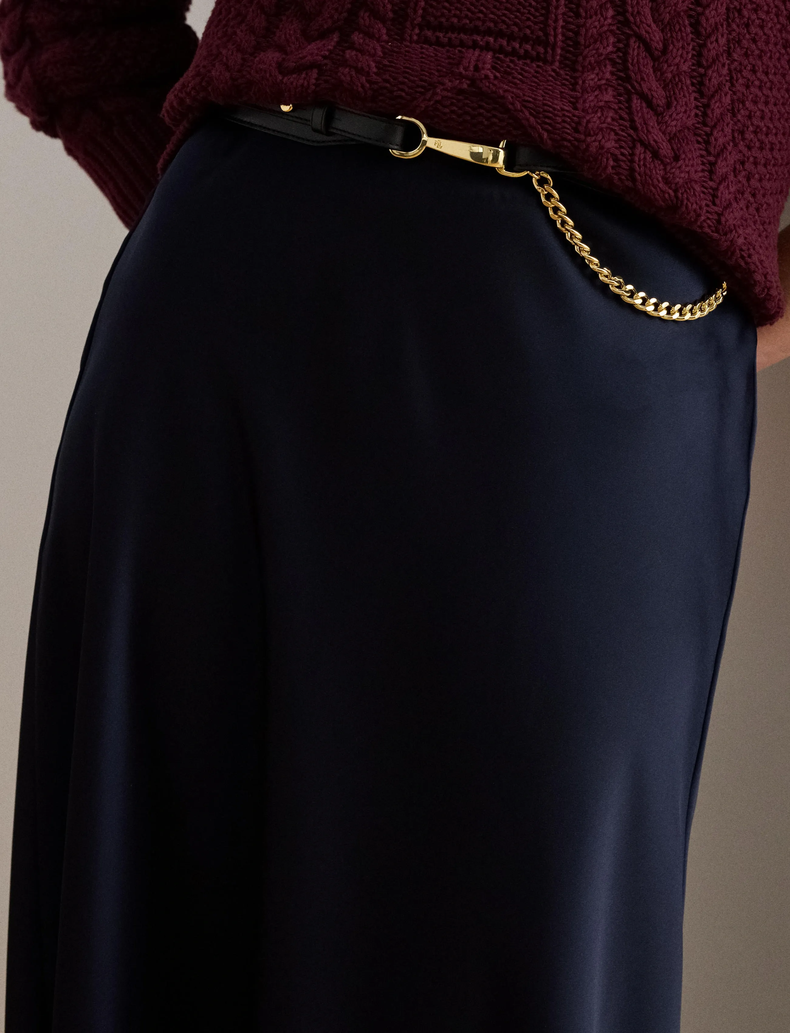 Lauren Ralph Lauren - Satin Charmeuse Midi Skirt - lauren navy - 4