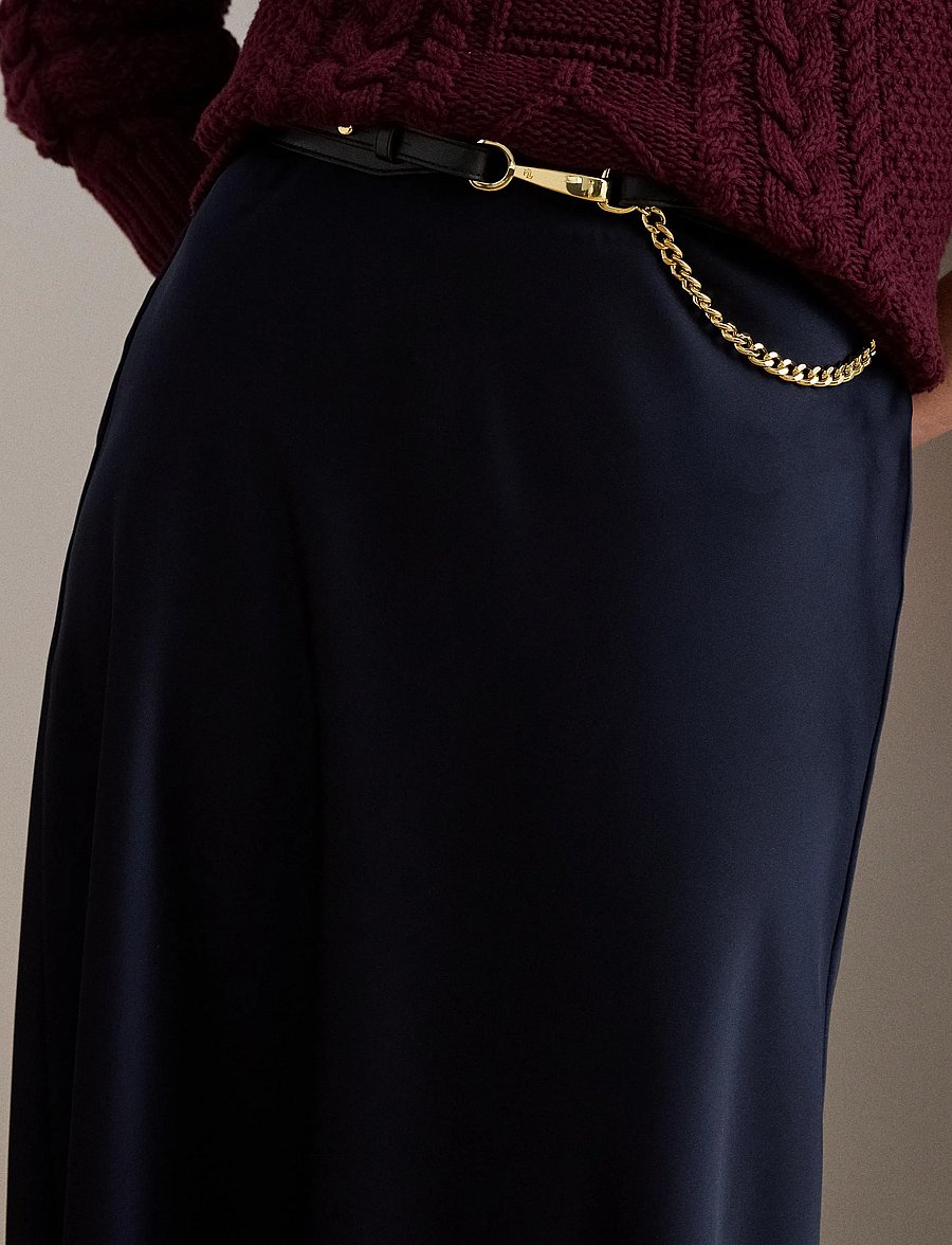 Lauren Ralph Lauren - Satin Charmeuse Midi Skirt - lauren navy - 4