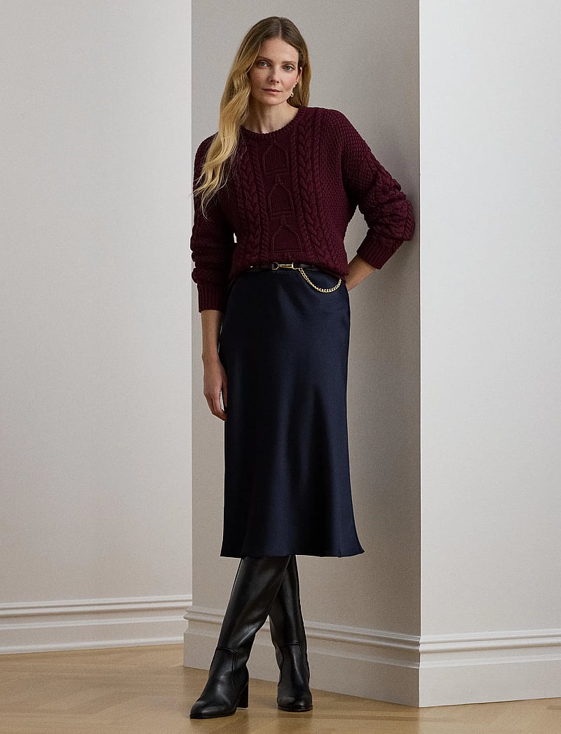 Lauren Ralph Lauren - Satin Charmeuse Midi Skirt - lauren navy - 5