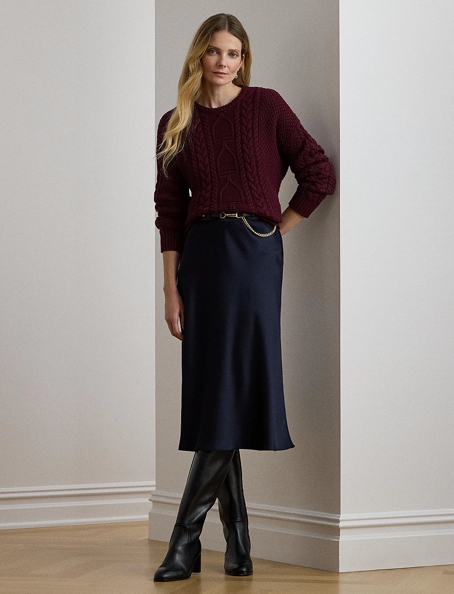 Lauren Ralph Lauren - Satin Charmeuse Midi Skirt - lauren navy - 5