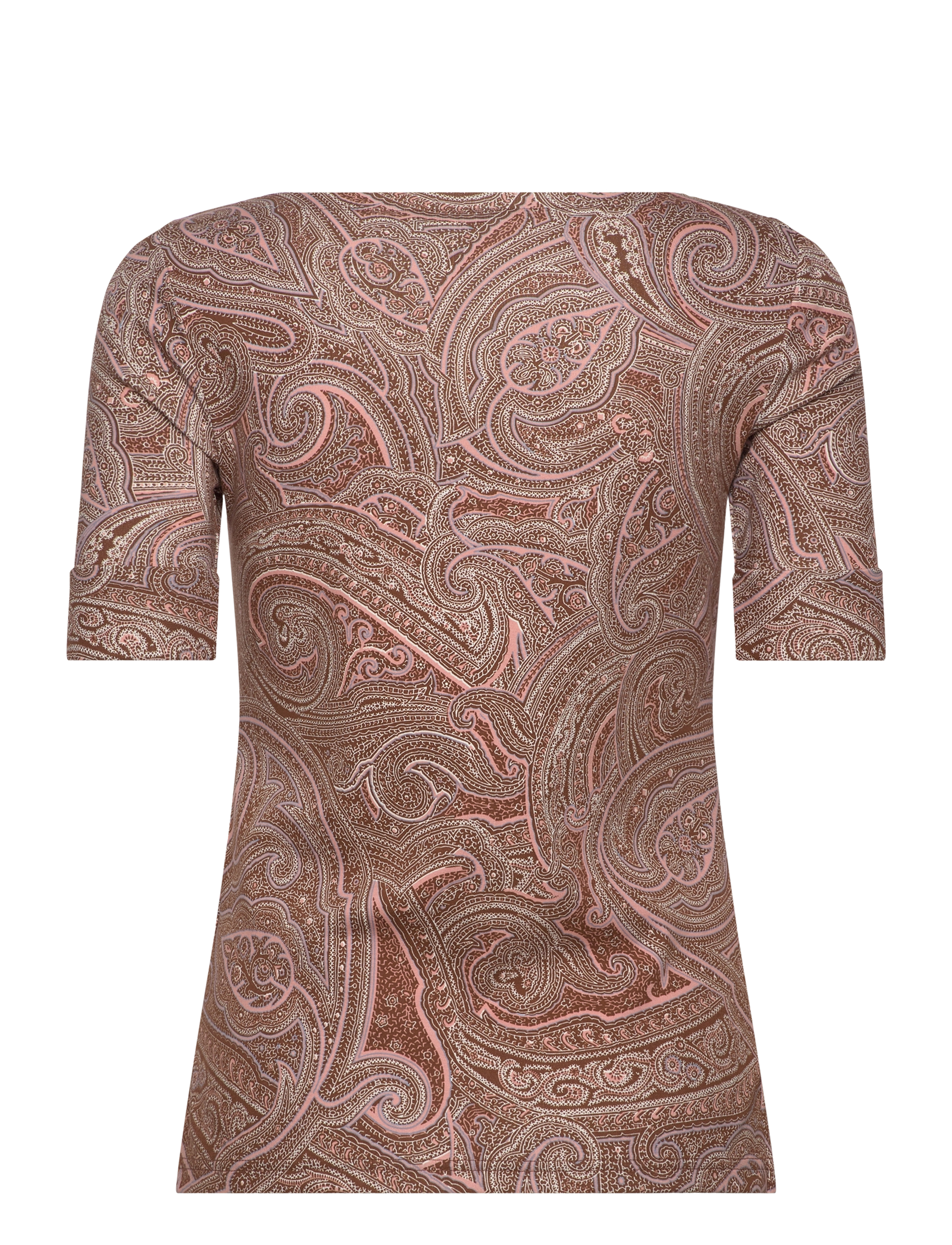Lauren Ralph Lauren - Paisley Stretch Cotton Boatneck Tee - tan/cream/pink - 1