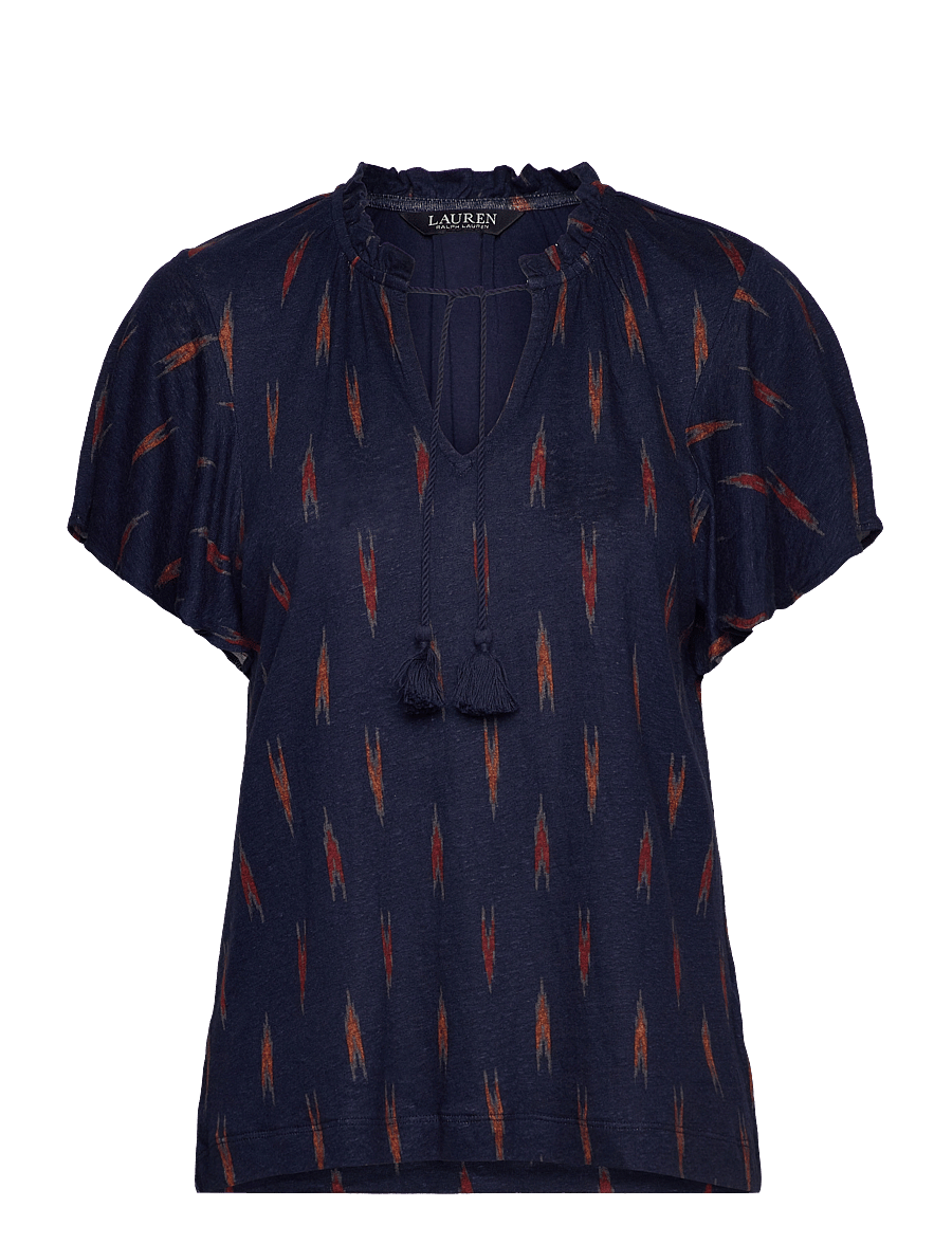 Lauren Ralph Lauren - Geo-Print Jersey Tie-Neck Top - navy multi - 0
