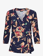 Floral Stretch Jersey Top - NAVY/TAN/MULTI
