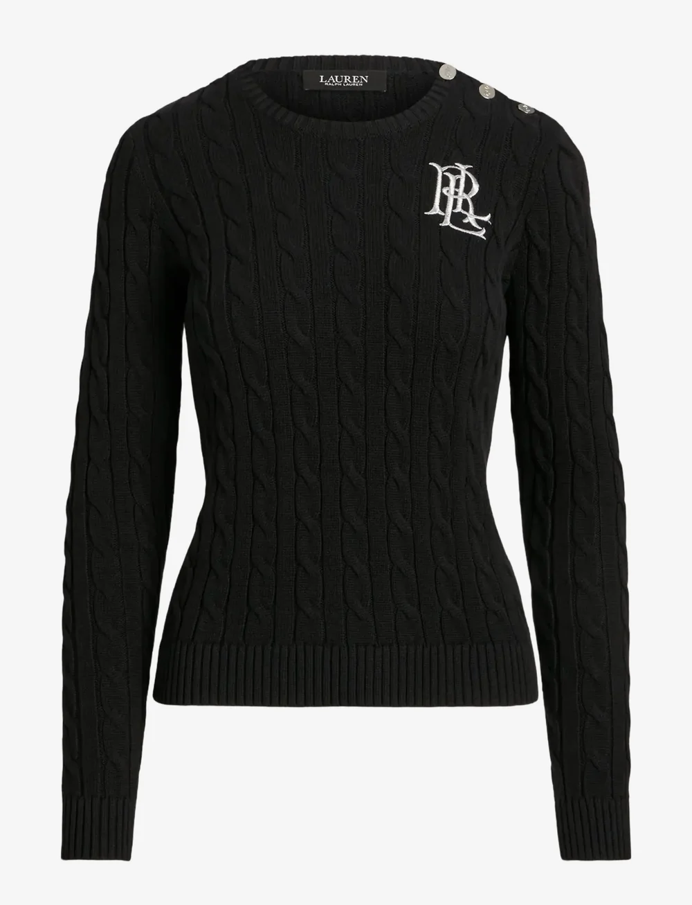 Lauren Ralph Lauren - Button-Trim Cable-Knit Cotton Sweater - swetry - black - 1
