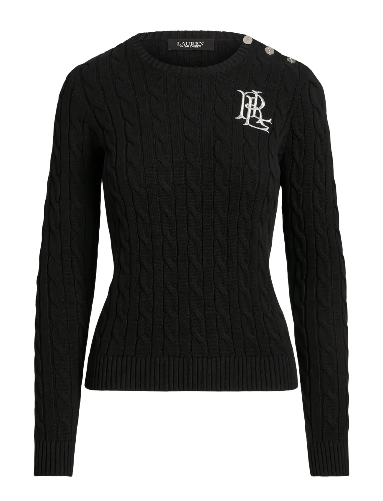 Lauren Ralph Lauren GASSED COTTON-SWEATER - Pullover - BLACK / black