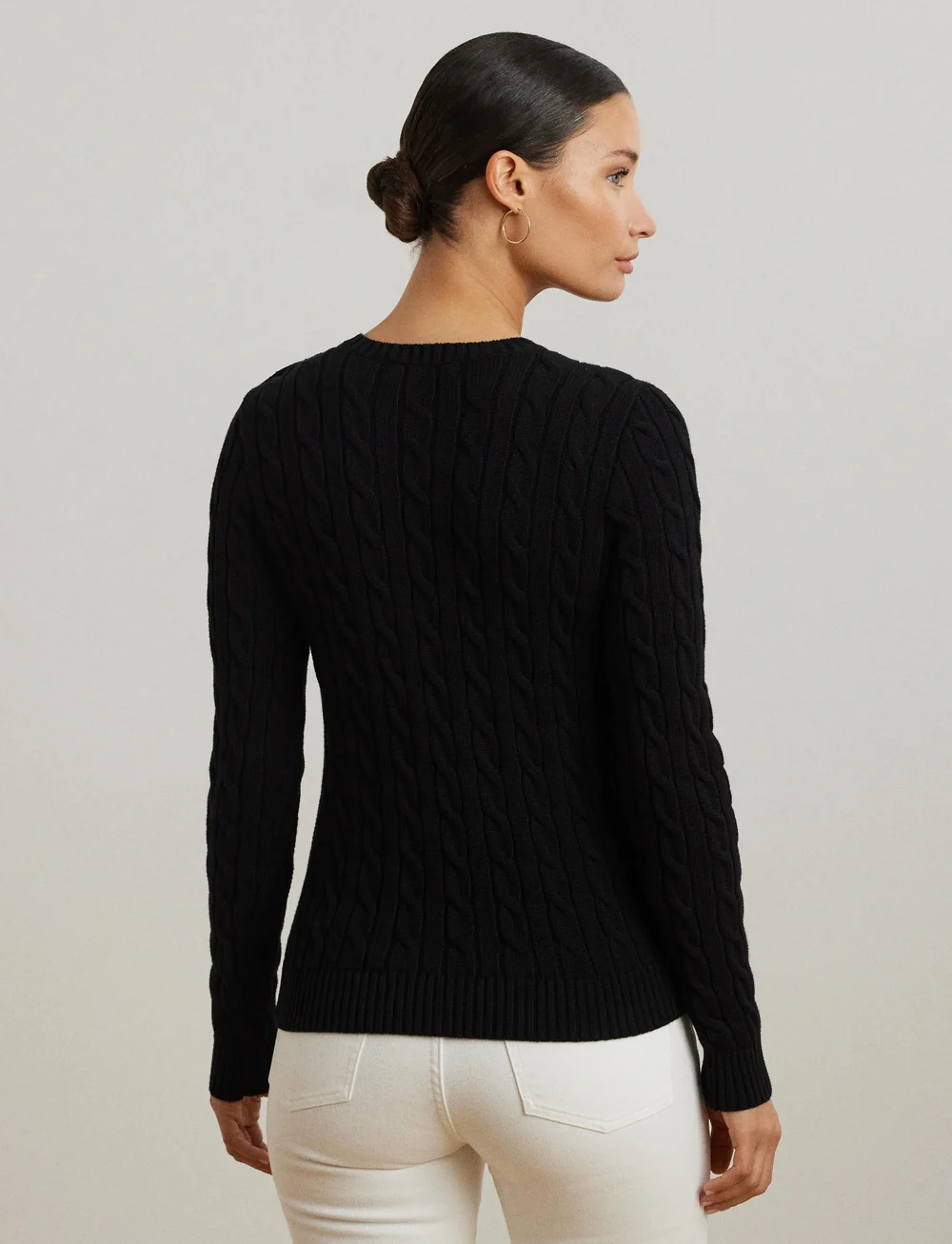 Lauren Ralph Lauren - Button-Trim Cable-Knit Cotton Sweater - swetry - black - 2