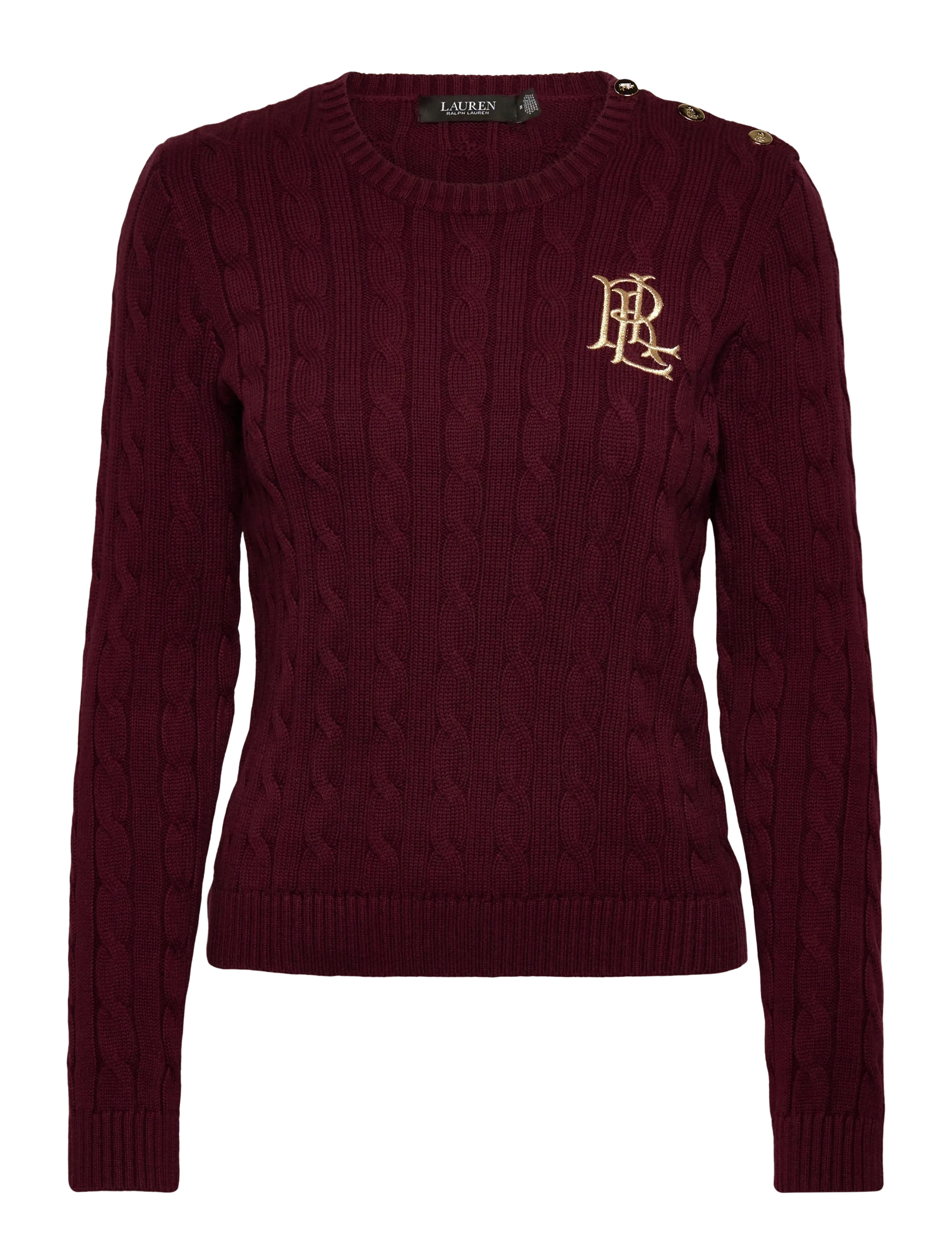 Button-Trim Cable-Knit Cotton Sweater - DARK GARNET
