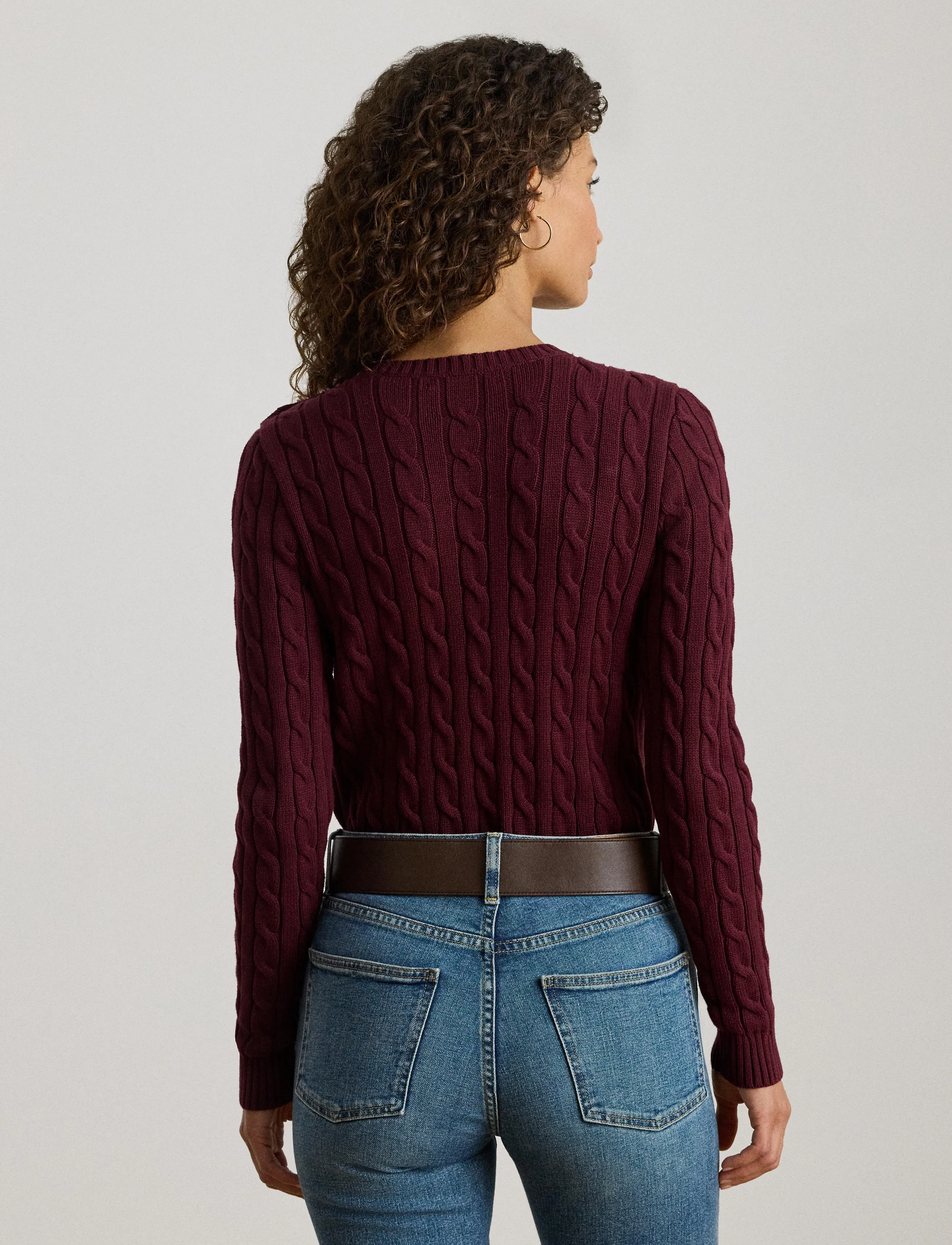 Lauren Ralph Lauren Button-Trim Cable-Knit Cotton Sweater - Lauren Ralph Lauren - DARK GARNET / burgundy
