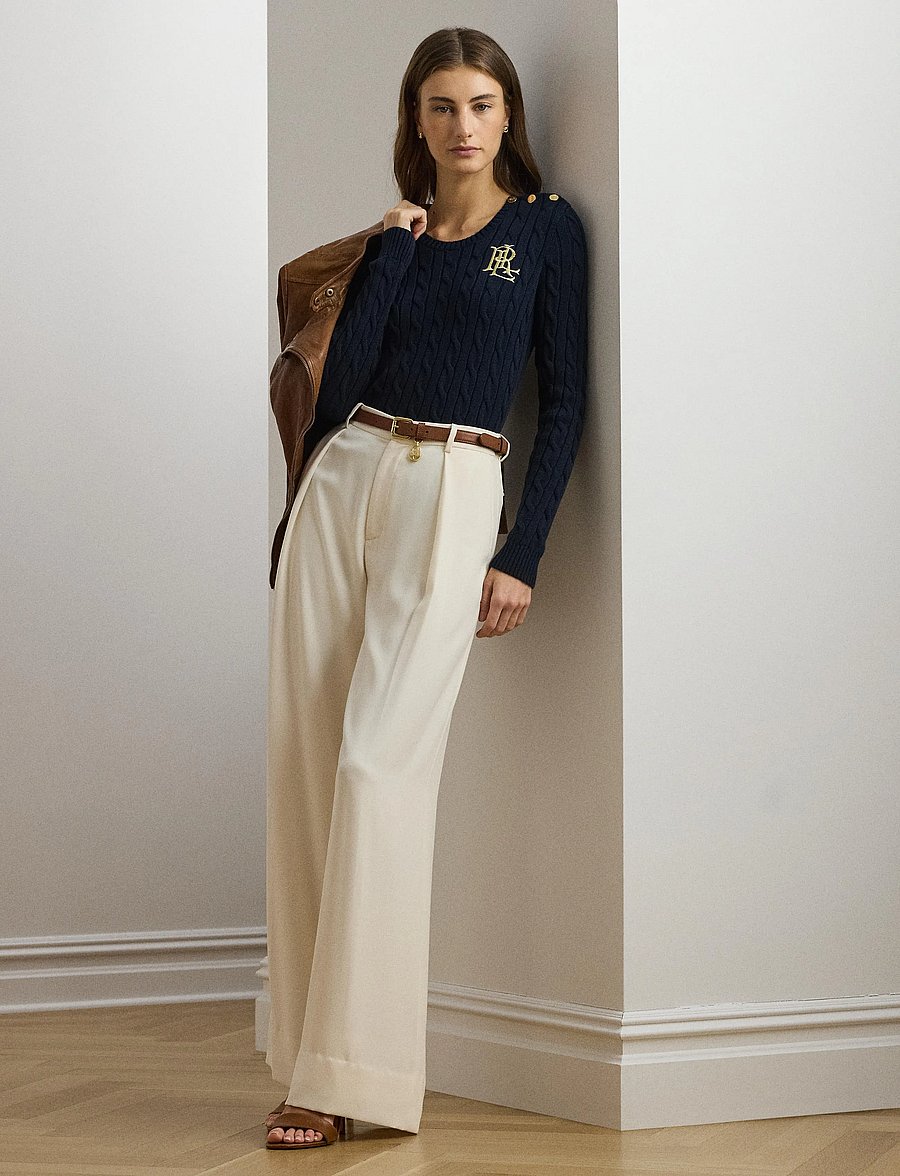 Lauren Ralph Lauren - Button-Trim Cable-Knit Cotton Sweater - sviitrid - lauren navy - 0