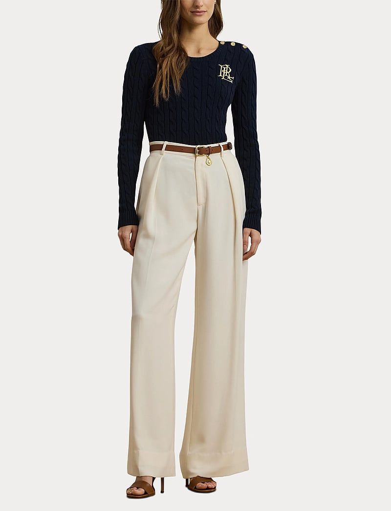 Lauren Ralph Lauren - Button-Trim Cable-Knit Cotton Sweater - tröjor - lauren navy - 4