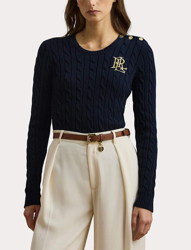 Lauren Ralph Lauren - Button-Trim Cable-Knit Cotton Sweater - tröjor - lauren navy - 5