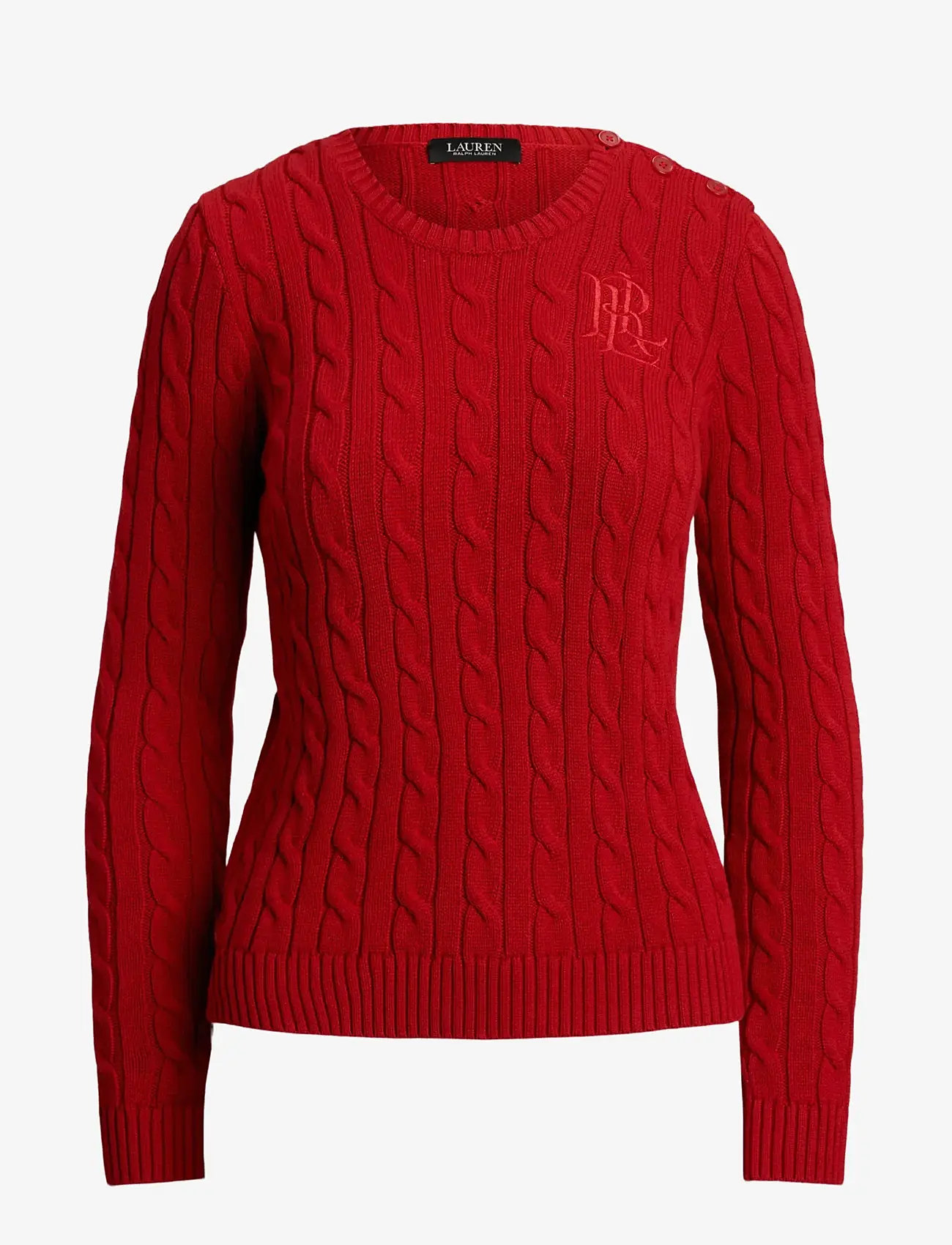 Lauren Ralph Lauren - Button-Trim Cable-Knit Cotton Sweater - tröjor - madison red - 1