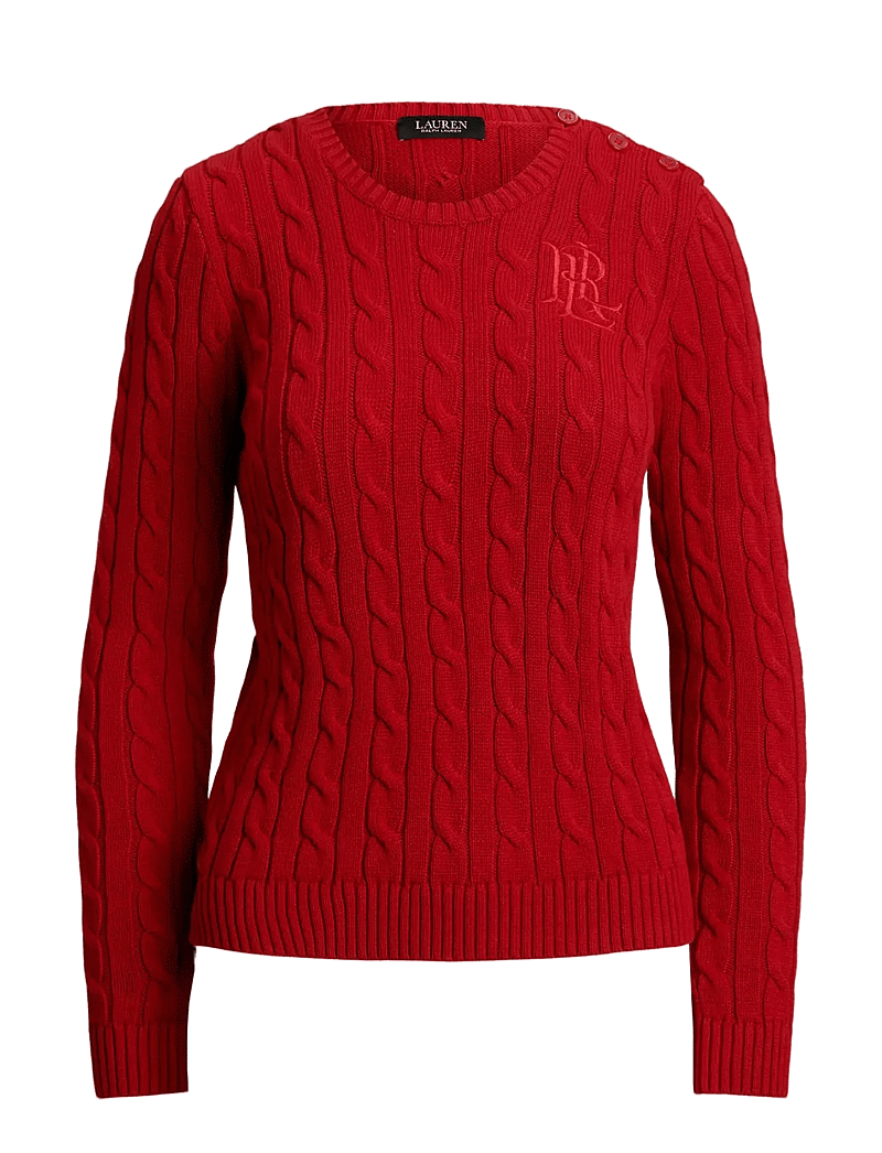 Lauren Ralph Lauren - Button-Trim Cable-Knit Cotton Sweater - tröjor - madison red - 1