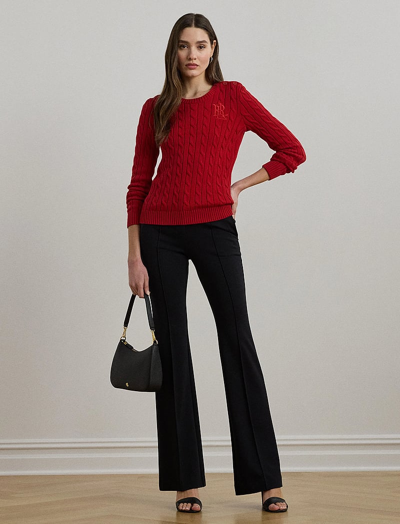 Lauren Ralph Lauren - Button-Trim Cable-Knit Cotton Sweater - tröjor - madison red - 0