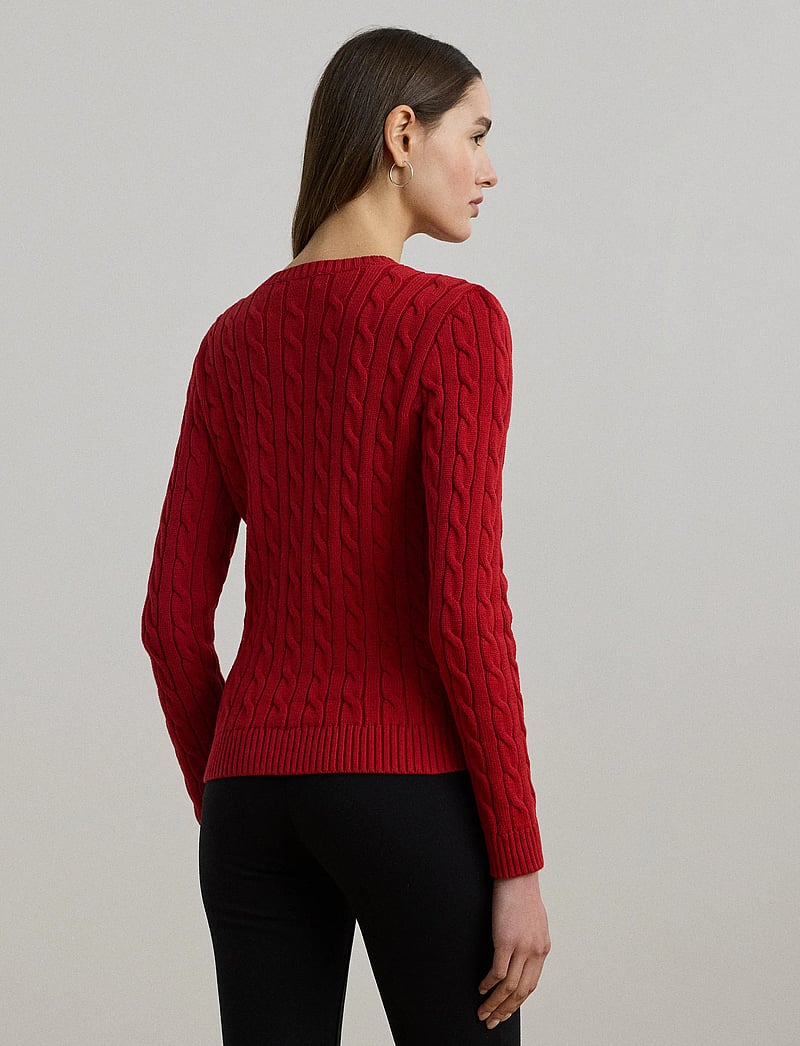 Lauren Ralph Lauren - Button-Trim Cable-Knit Cotton Sweater - tröjor - madison red - 3