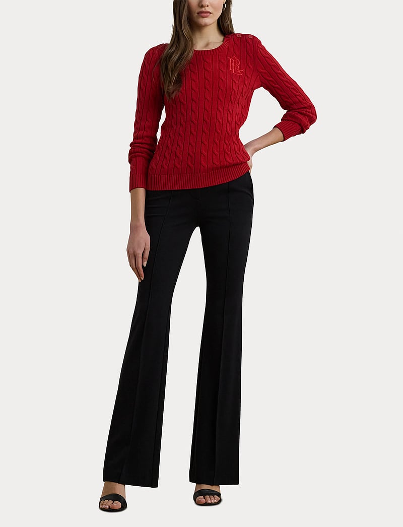 Lauren Ralph Lauren - Button-Trim Cable-Knit Cotton Sweater - tröjor - madison red - 5