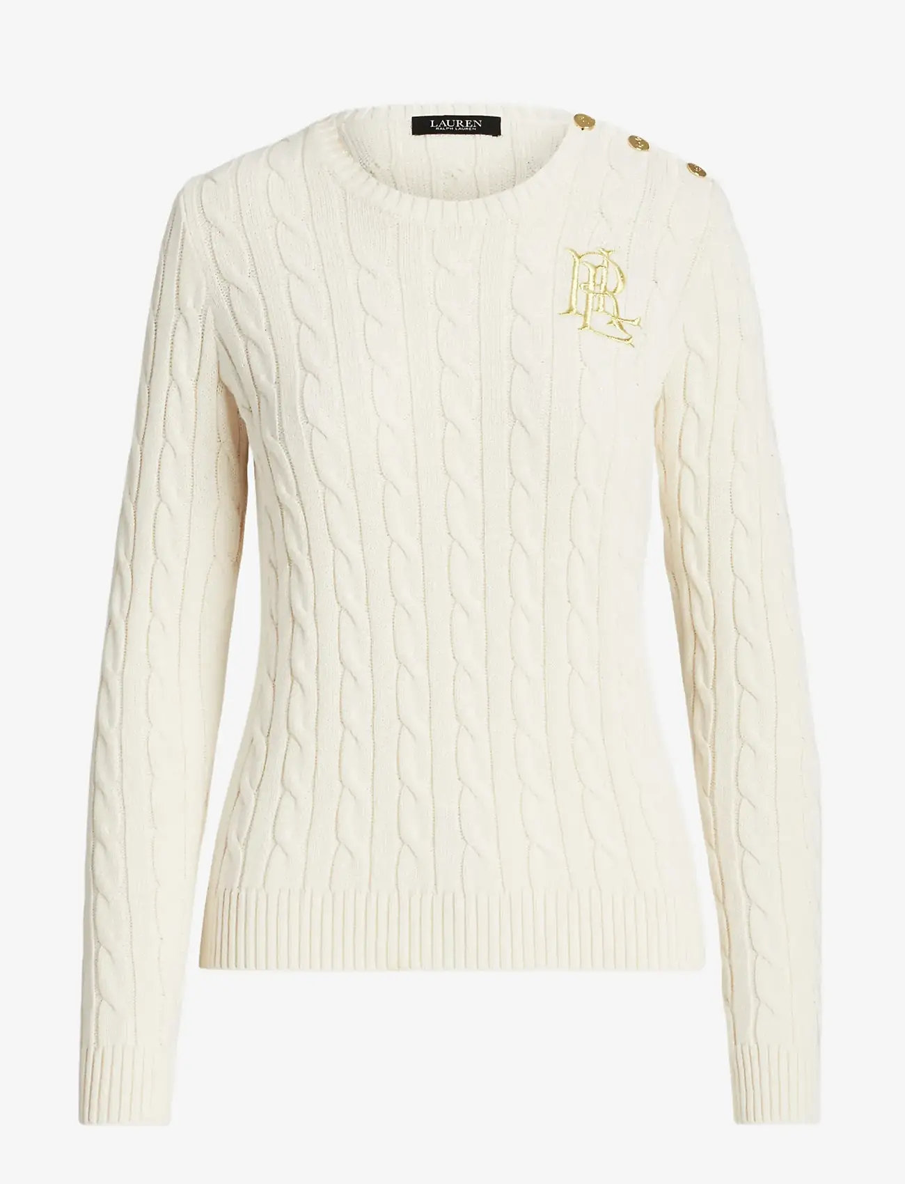 Lauren Ralph Lauren - Button-Trim Cable-Knit Cotton Sweater - trøjer - mascarpone cream - 1