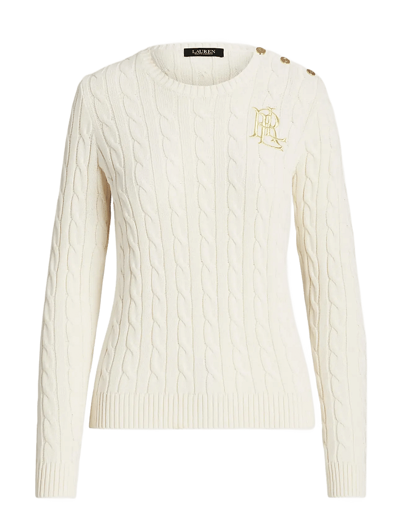 Lauren Ralph Lauren - Button-Trim Cable-Knit Cotton Sweater - trøjer - mascarpone cream - 1