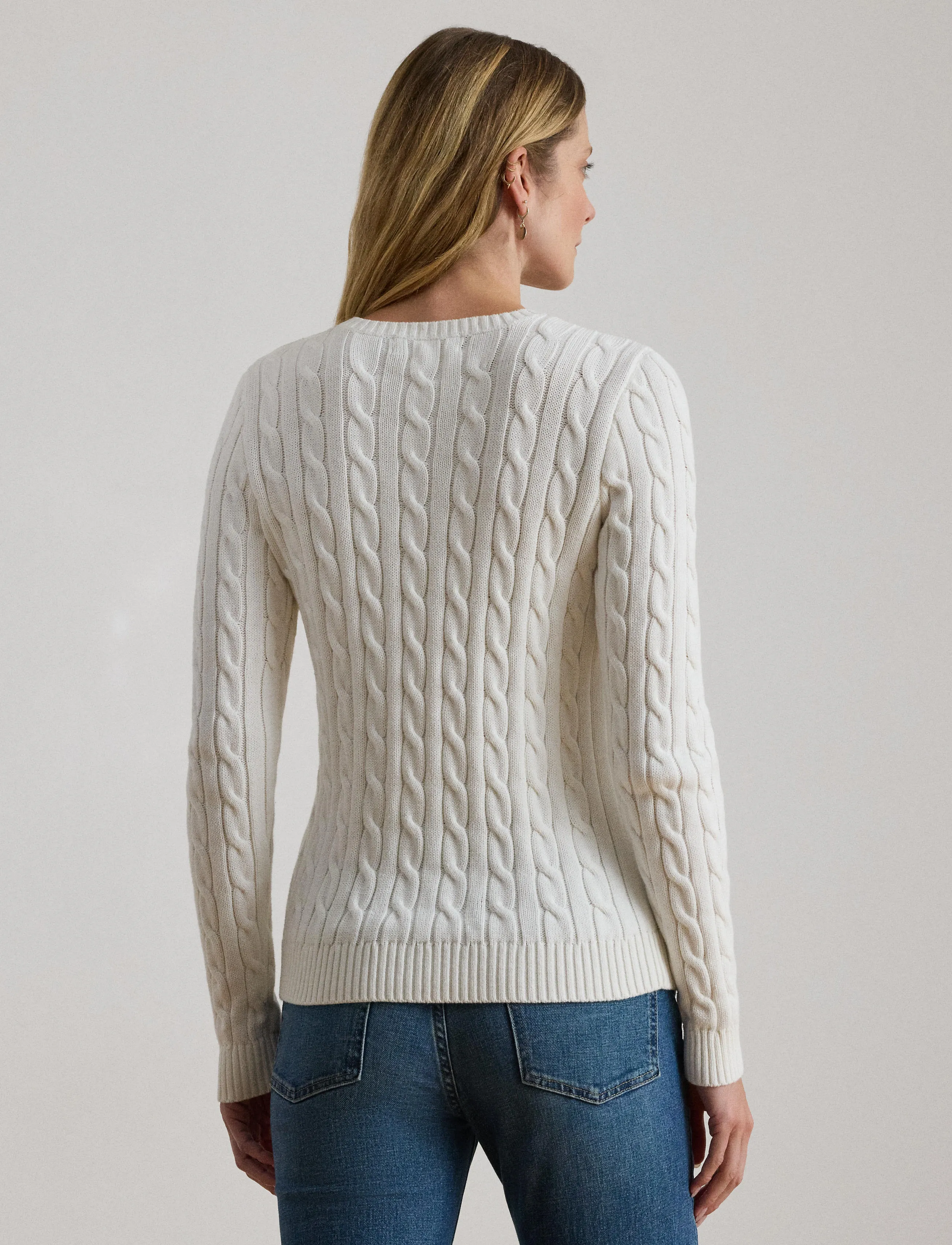 Lauren Ralph Lauren Button-Trim Cable-Knit Cotton Sweater - Lauren Ralph Lauren - MASCARPONE CREAM / cream