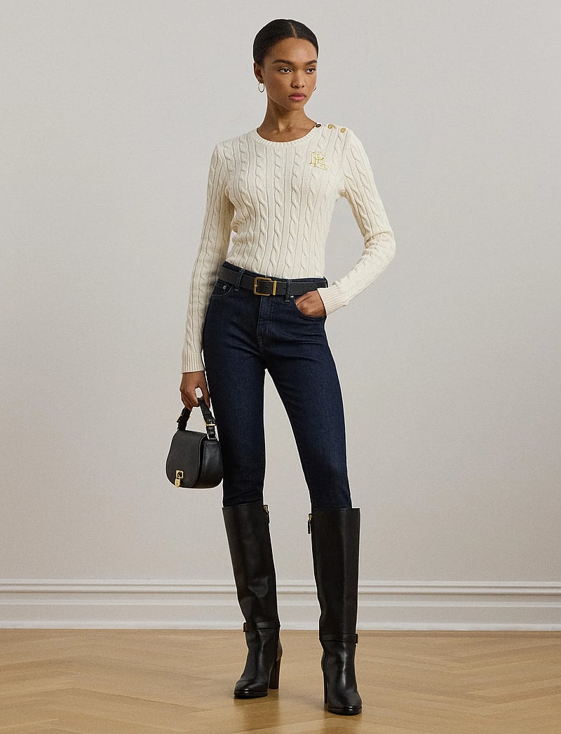 Lauren Ralph Lauren - Button-Trim Cable-Knit Cotton Sweater - trøjer - mascarpone cream - 0