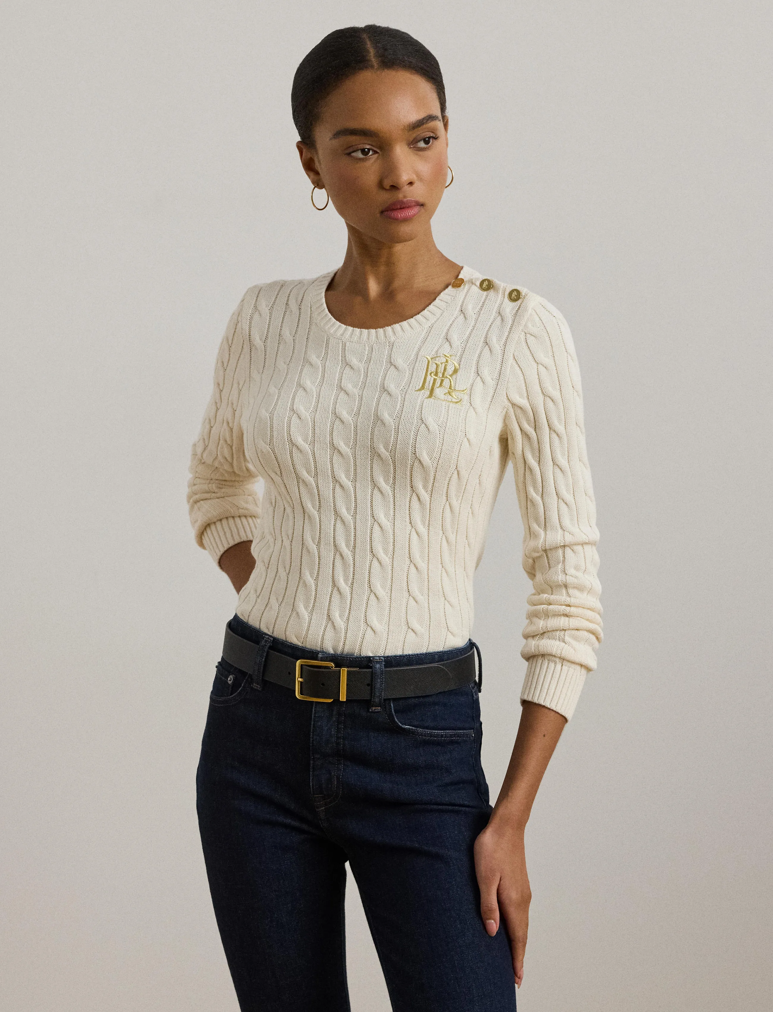 Lauren Ralph Lauren - GASSED COTTON-SWEATER - džemperi - mascarpone cream - 3