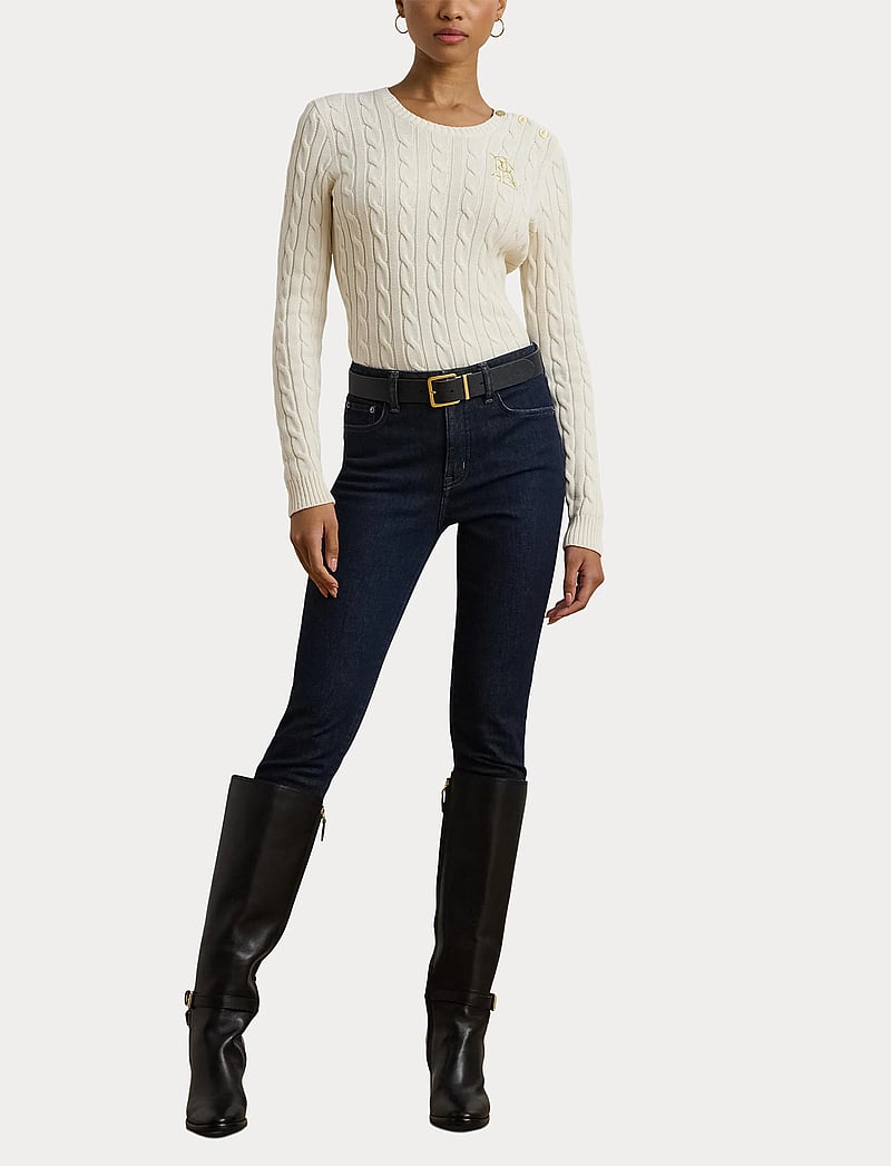 Lauren Ralph Lauren - Button-Trim Cable-Knit Cotton Sweater - trøjer - mascarpone cream - 4